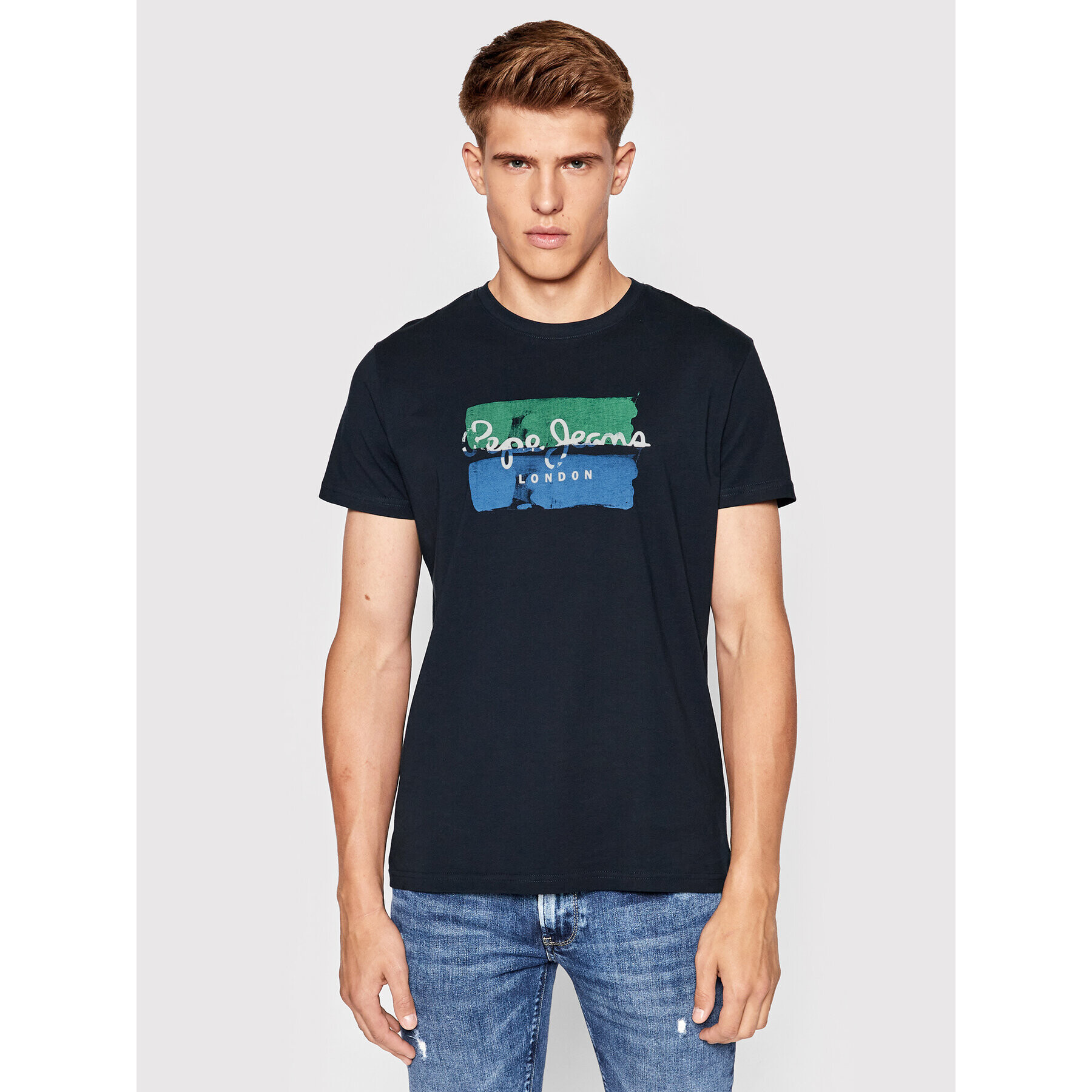 Pepe Jeans Tricou Santino PM508382 Bleumarin Regular Fit - Pled.ro