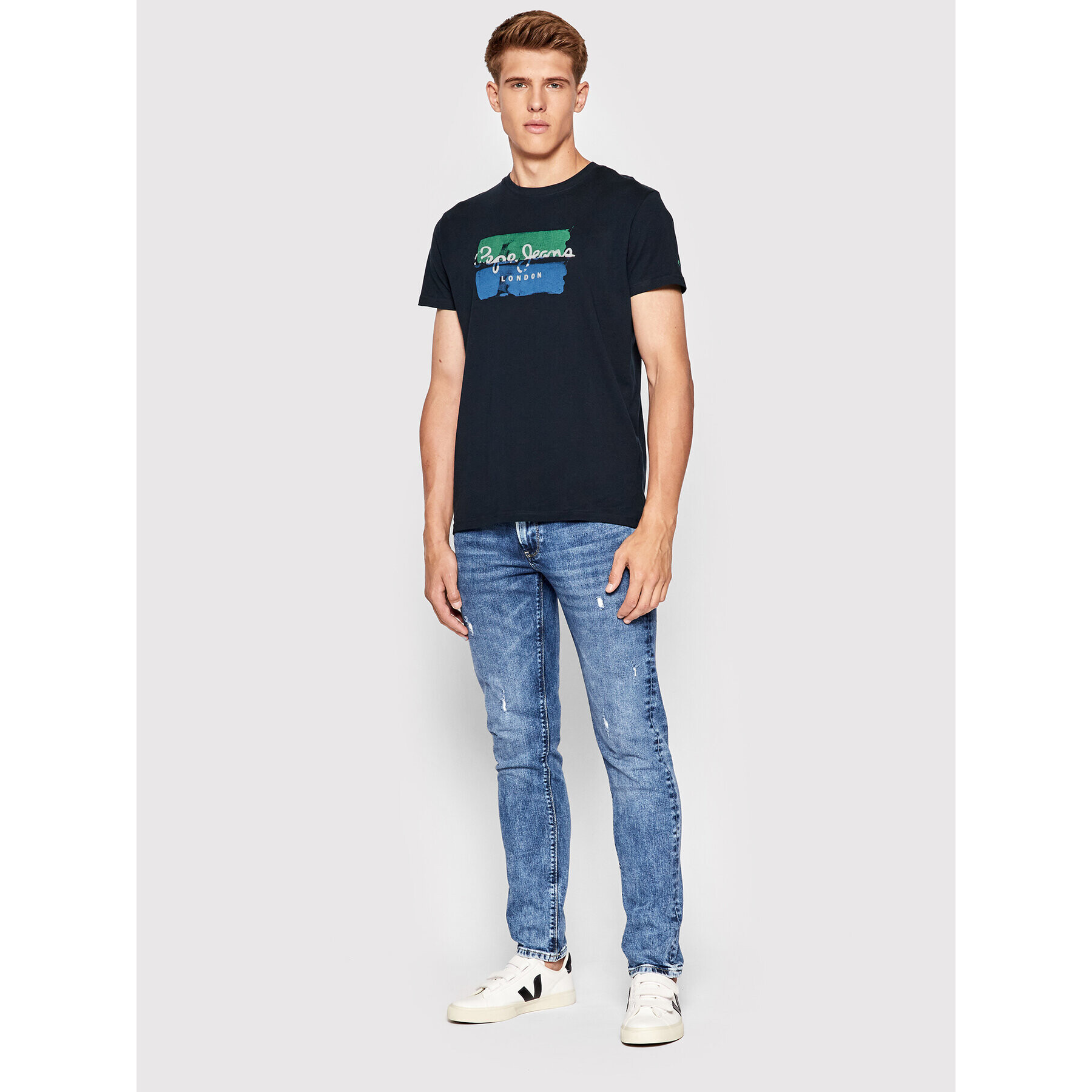 Pepe Jeans Tricou Santino PM508382 Bleumarin Regular Fit - Pled.ro