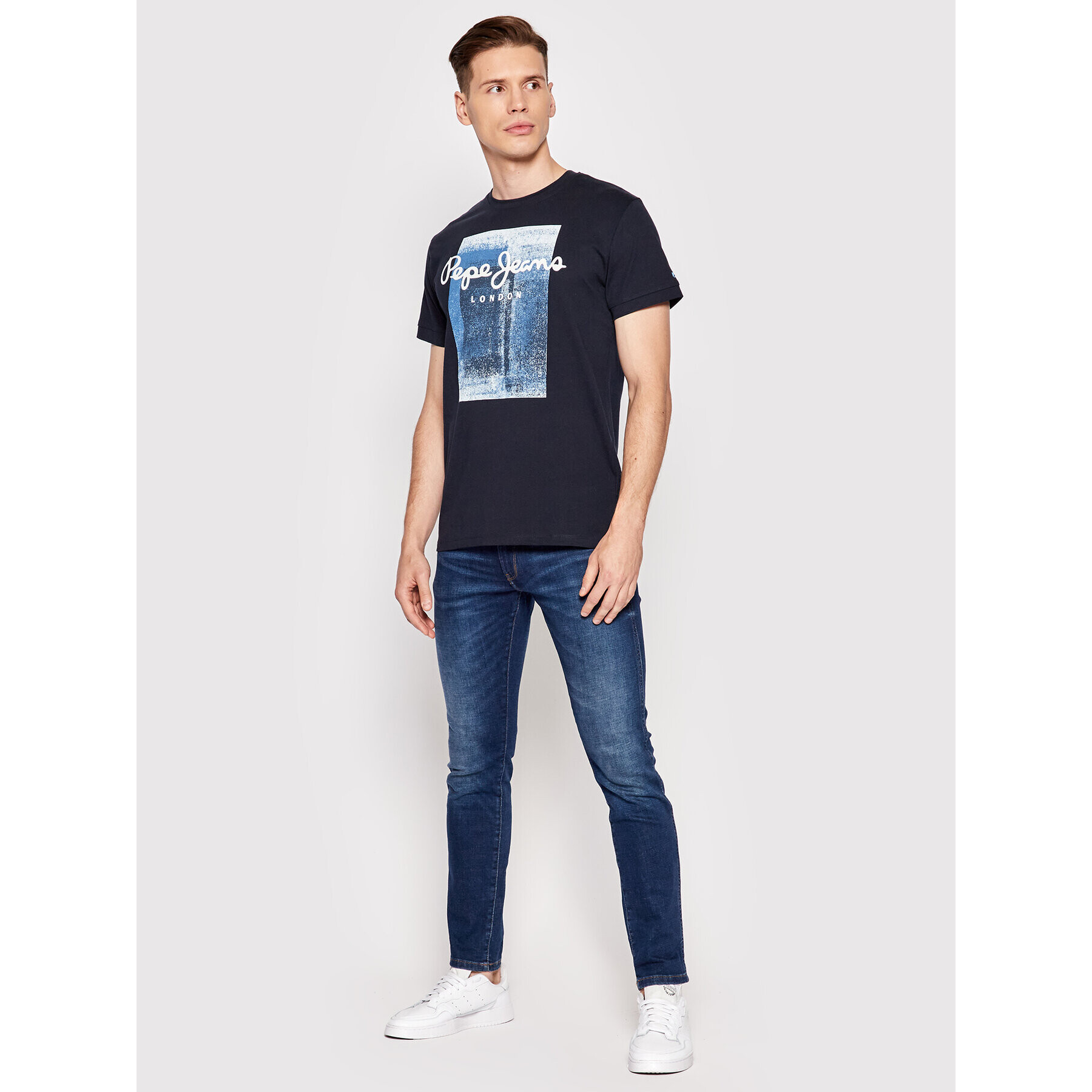 Pepe Jeans Tricou Sawyer PM508542 Bleumarin Slim Fit - Pled.ro