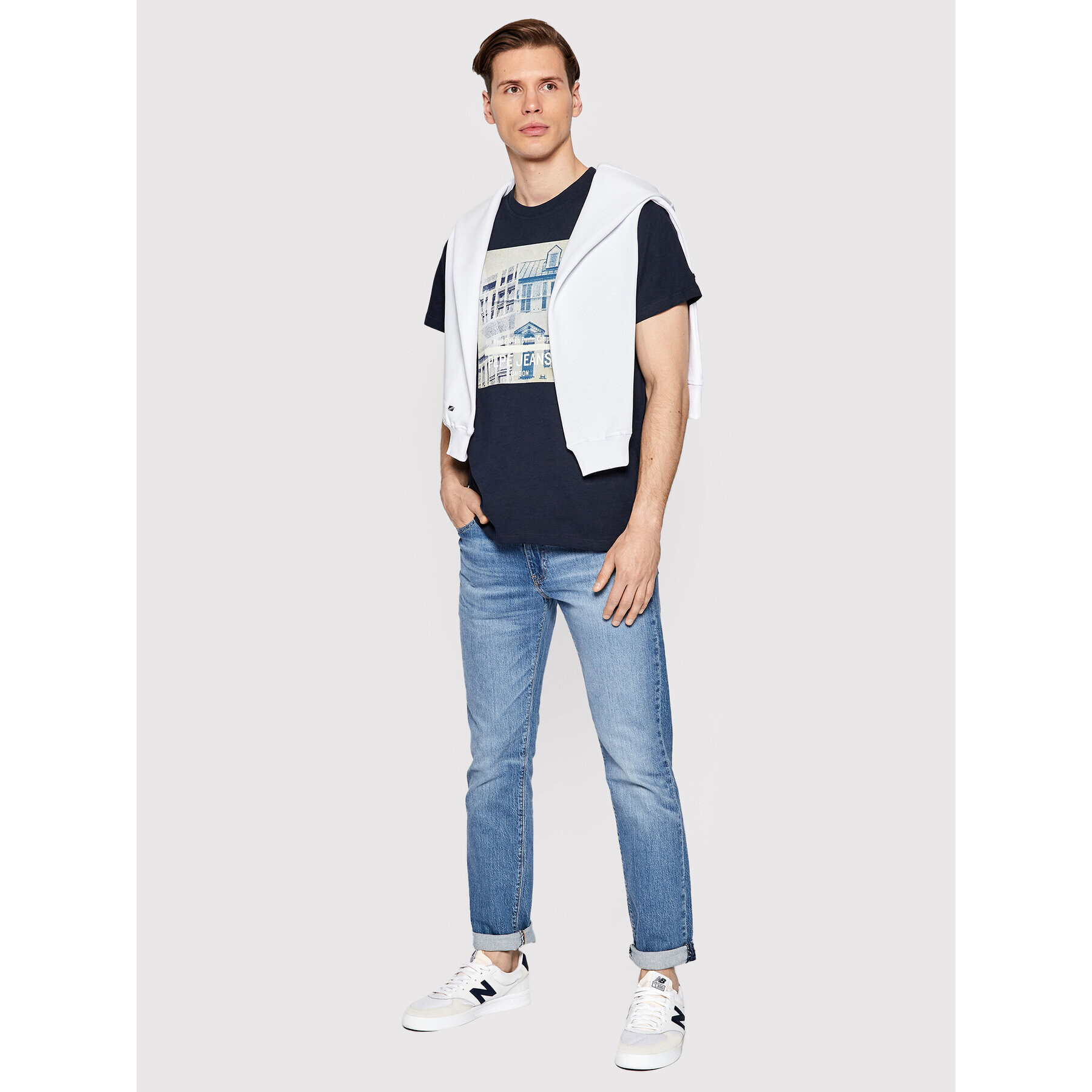 Pepe Jeans Tricou Teller PM508377 Bleumarin Regular Fit - Pled.ro