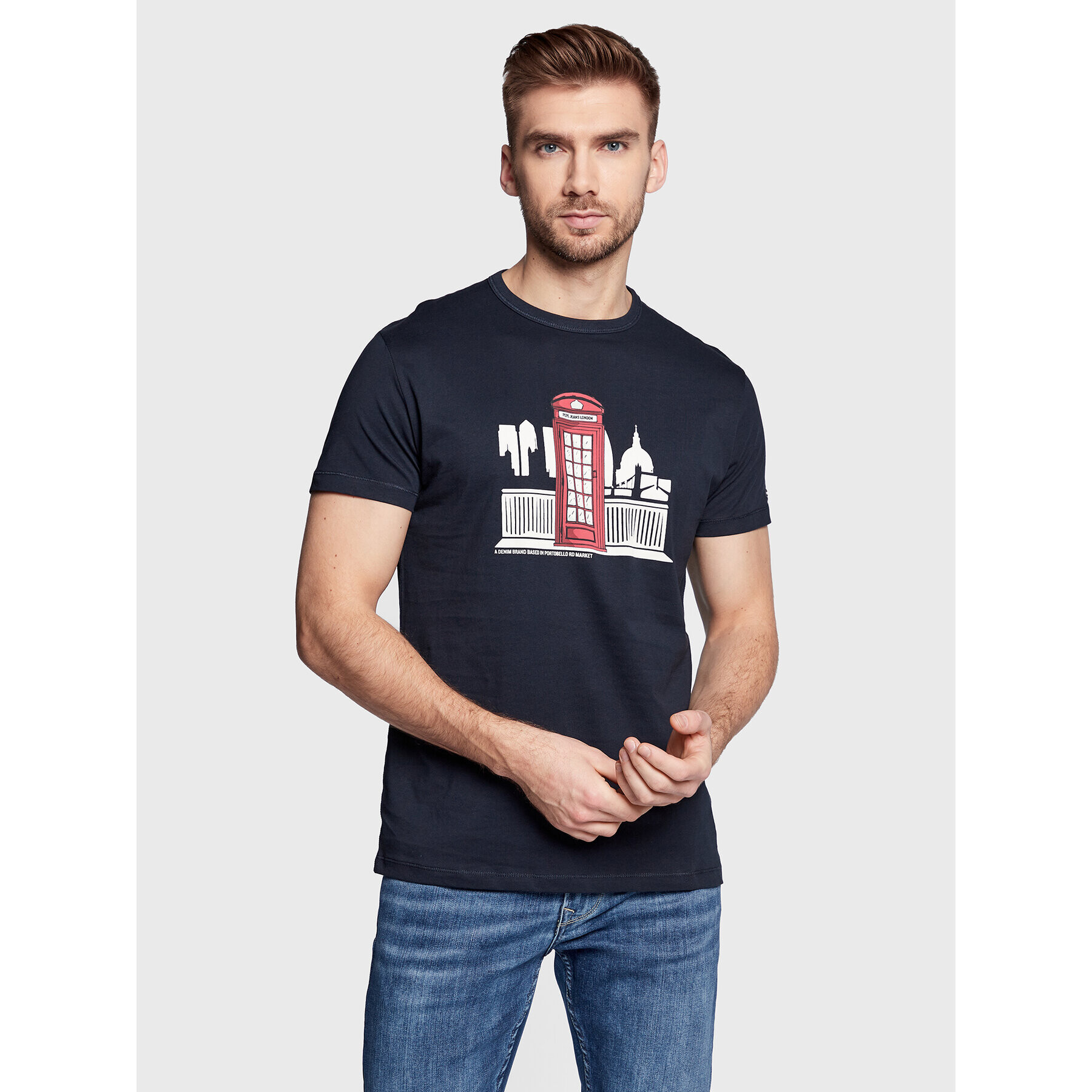 Pepe Jeans Tricou Trevor PM508534 Bleumarin Slim Fit - Pled.ro