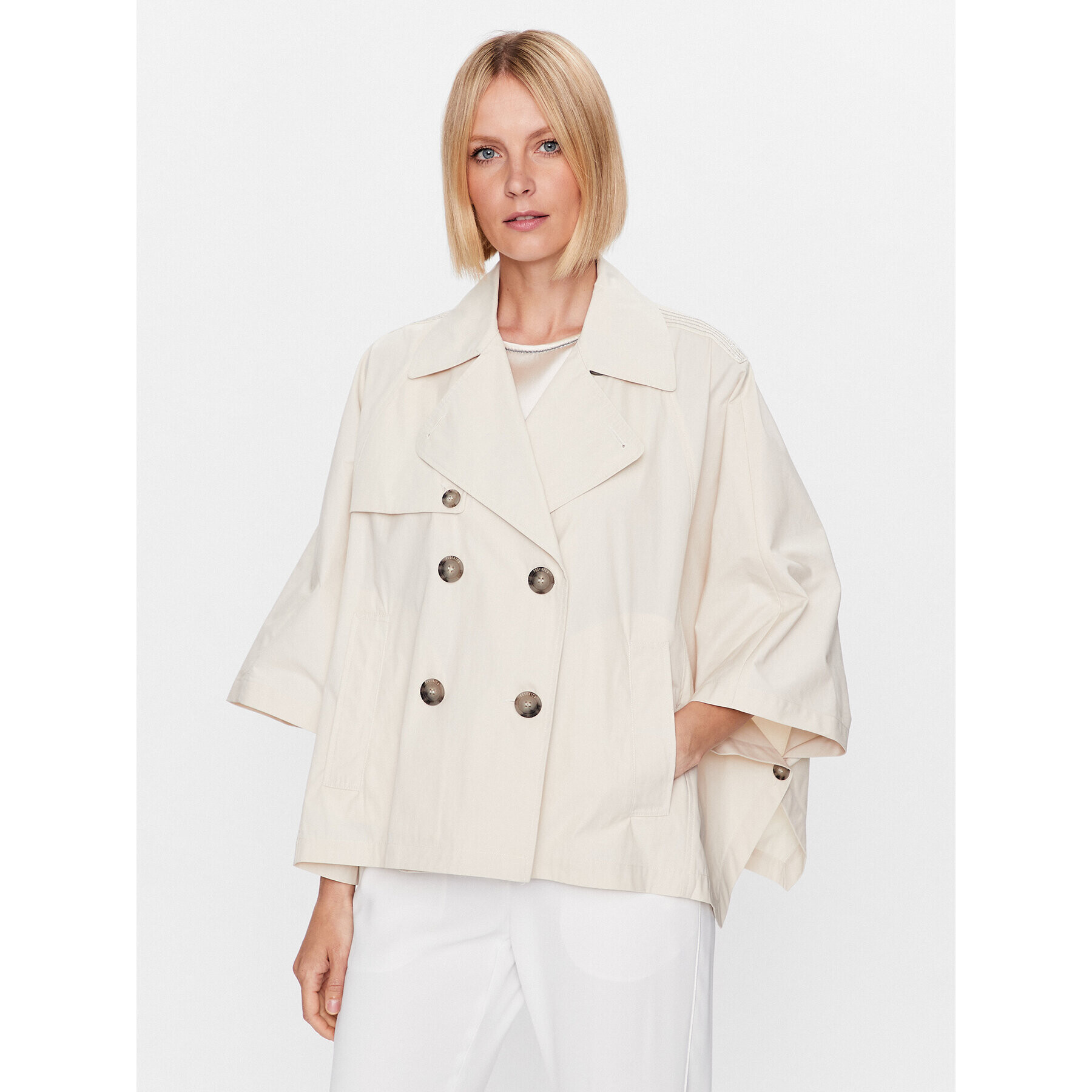 Peserico Trench S21374 Écru Relaxed Fit - Pled.ro