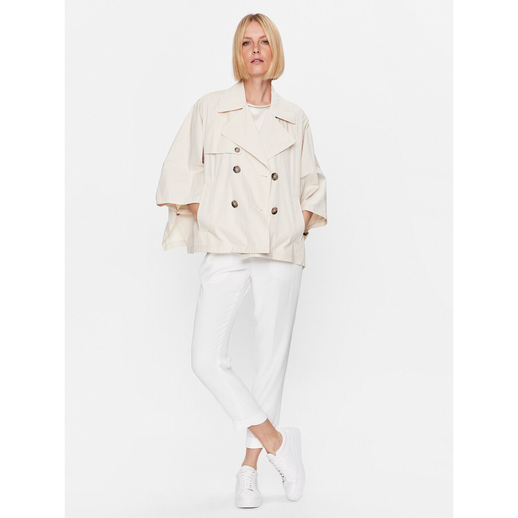 Peserico Trench S21374 Écru Relaxed Fit - Pled.ro