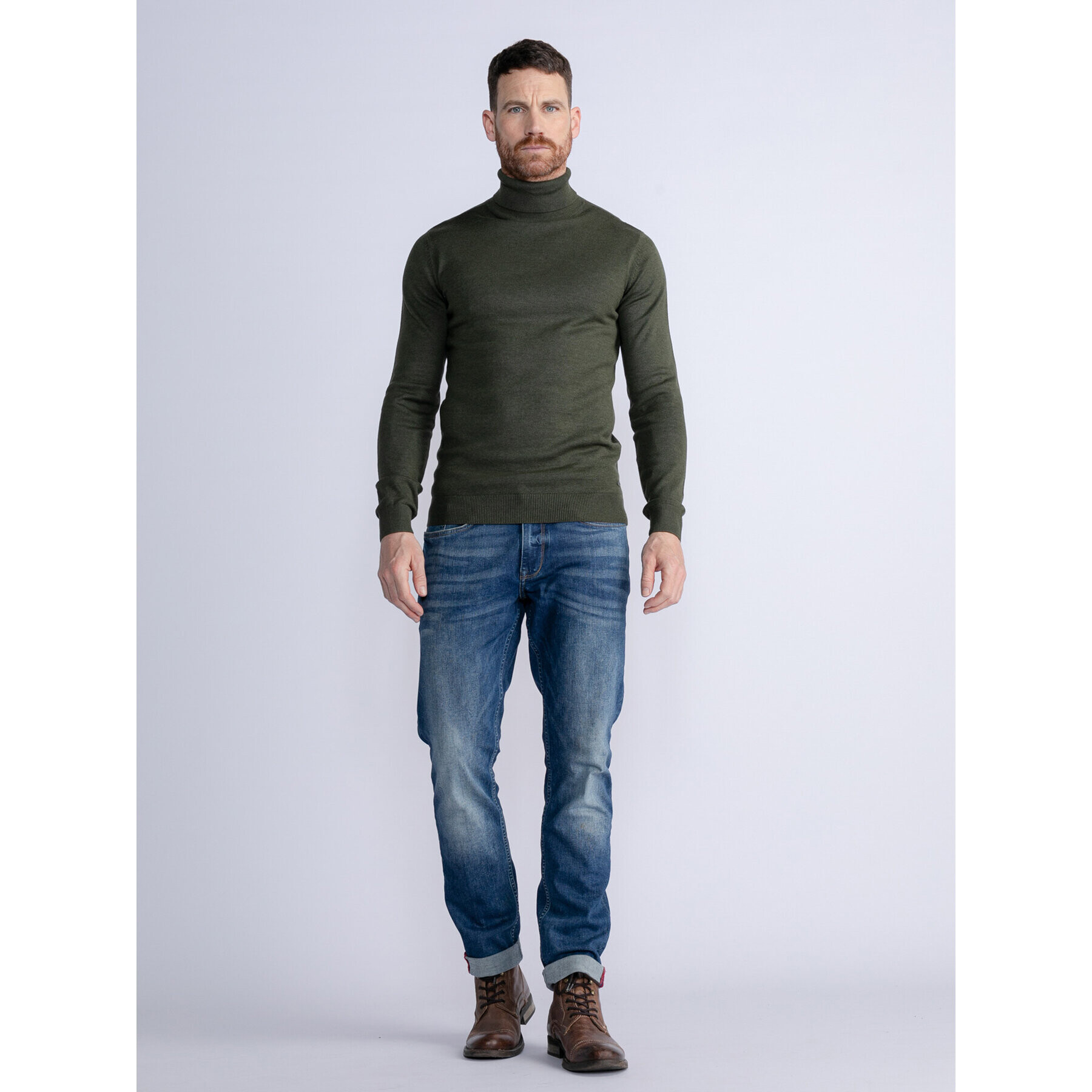 Petrol Industries Bluză cu gât M-3030-KWC260 Verde Slim Fit - Pled.ro