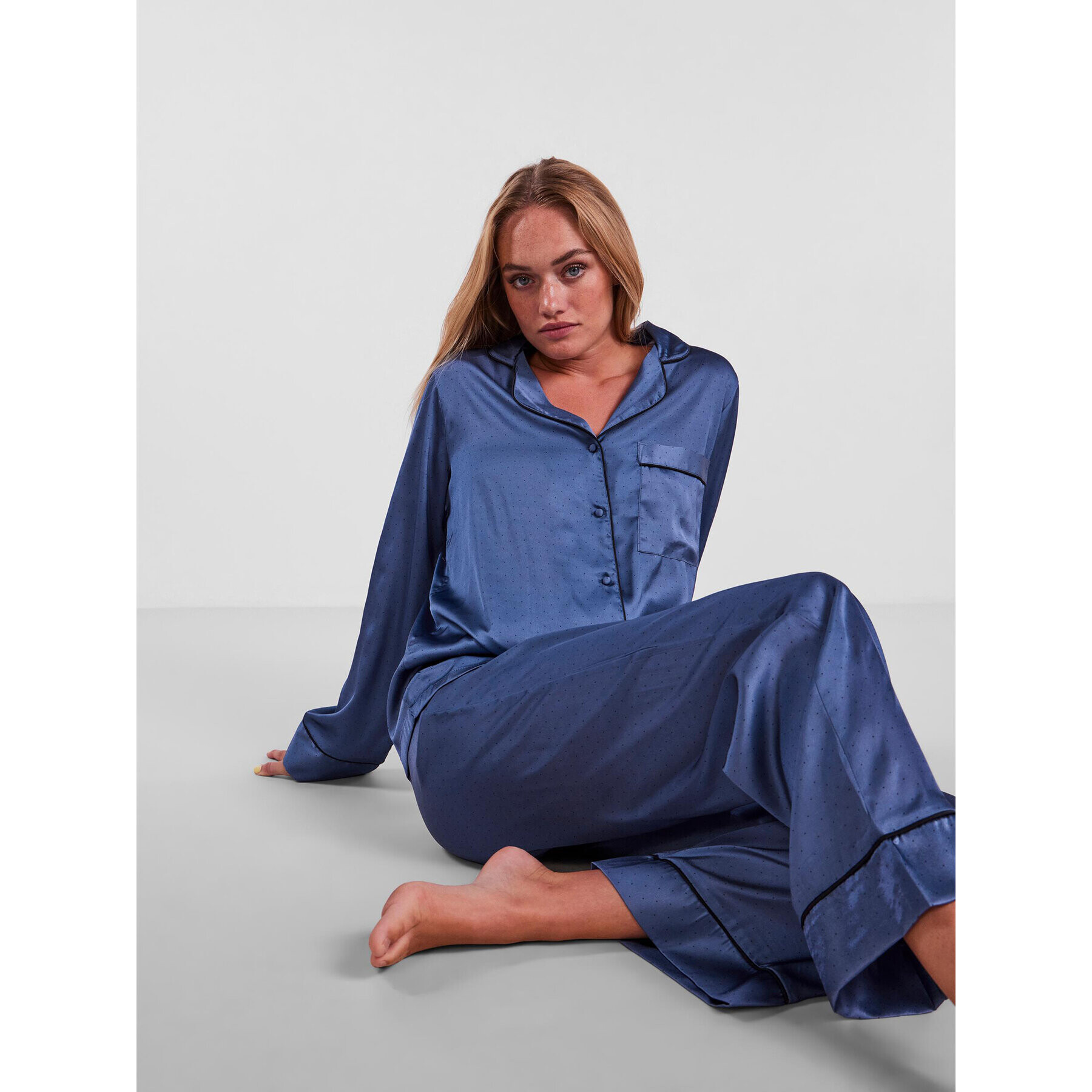 Pieces Pijama Adela 17129535 Albastru Relaxed Fit - Pled.ro