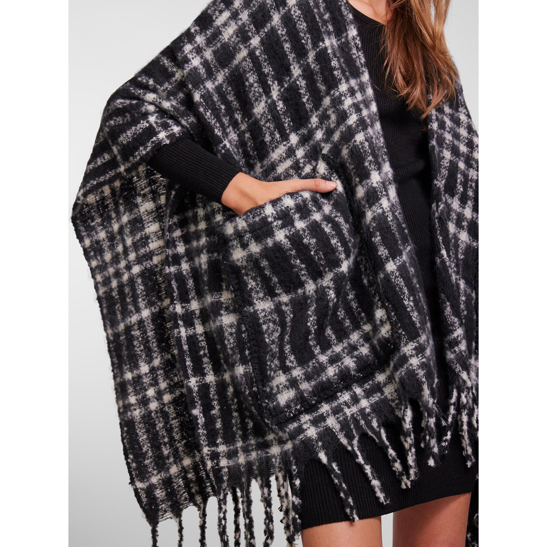 Pieces Poncho Pcariana 17130180 Negru Oversize - Pled.ro