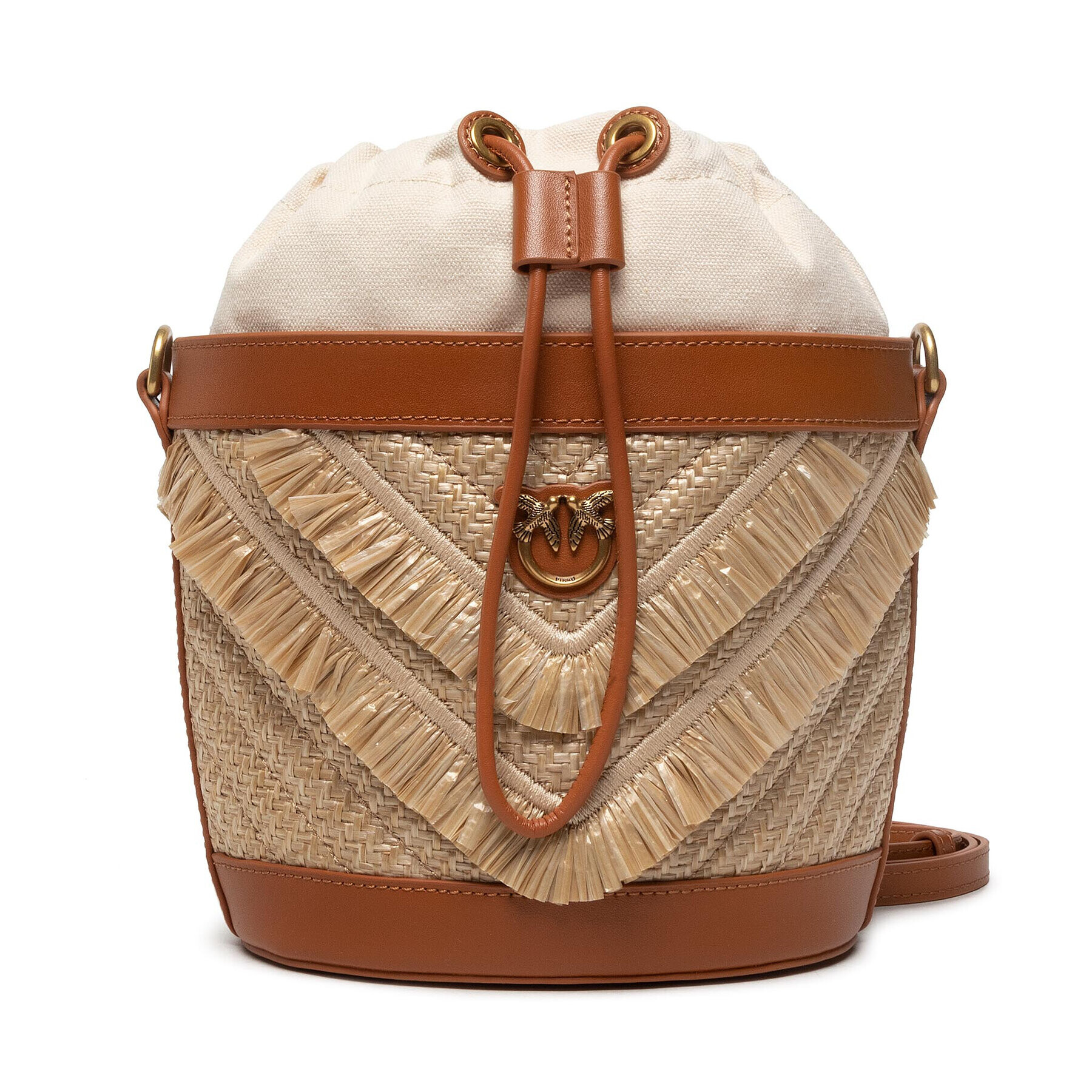 Pinko Geantă Bucket Fringe Chevronne Cl. PE 22 PLTT 1P22LN Y7YQ Bej - Pled.ro