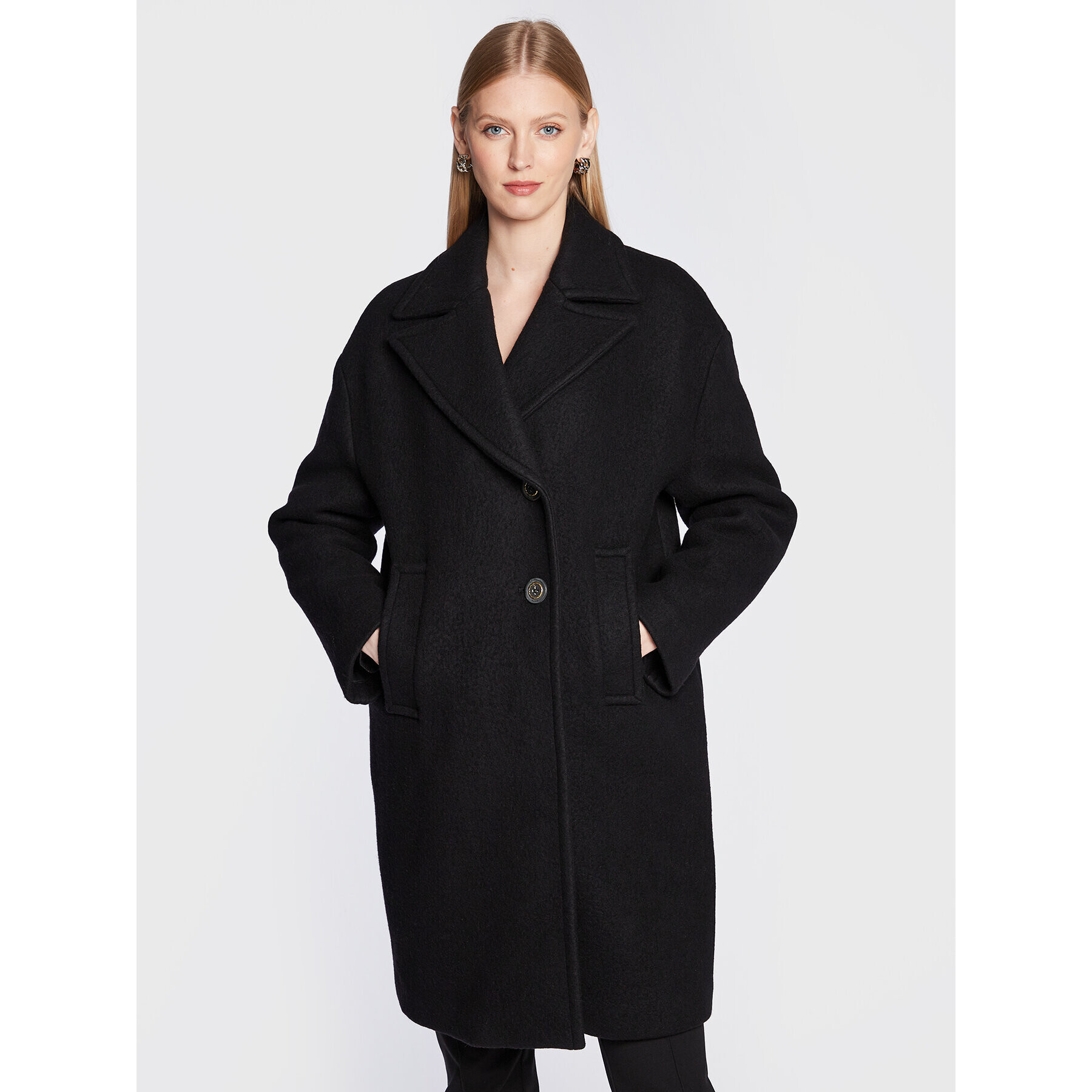 Pinko Palton de lână Inning 5 1G1821 Z350 Negru Relaxed Fit - Pled.ro