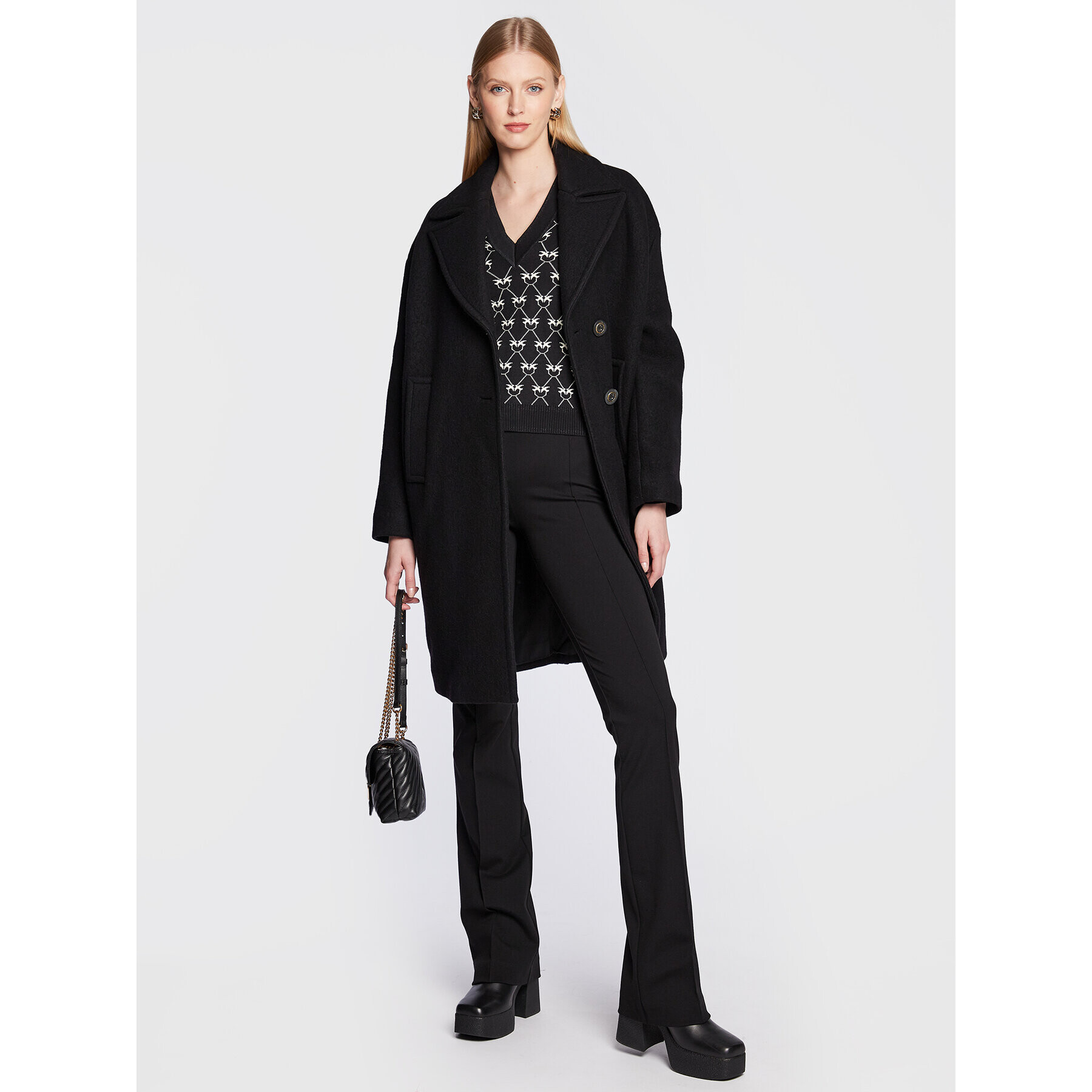 Pinko Palton de lână Inning 5 1G1821 Z350 Negru Relaxed Fit - Pled.ro