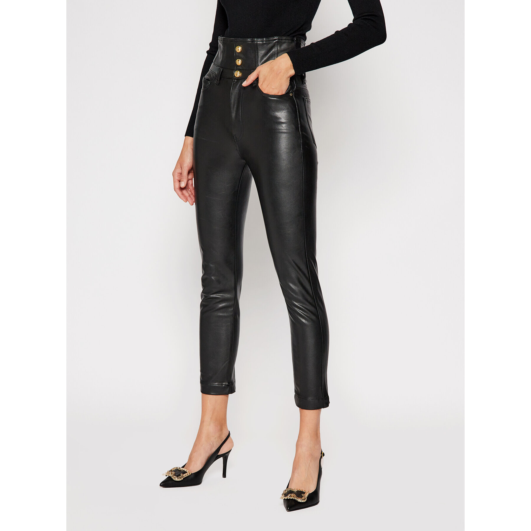 Pinko Pandaloni de piele Suzie Al20-21 BLK01 1G15KU Y6GQ Negru Slim Fit - Pled.ro