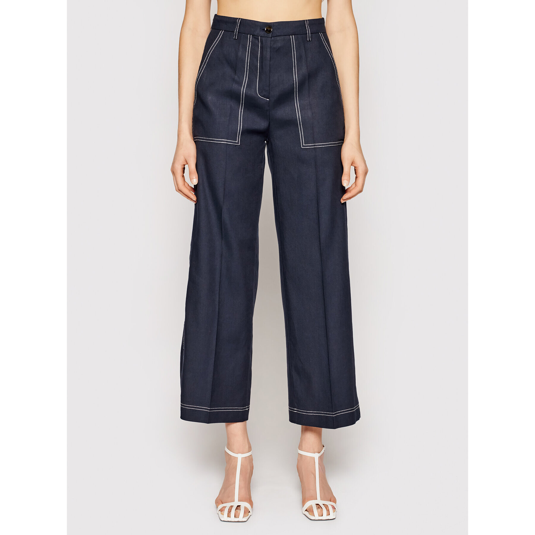 Pinko Pantaloni culotte Sottocasa 20211 PSPG 1N134R 8506 Bleumarin Relaxed Fit - Pled.ro