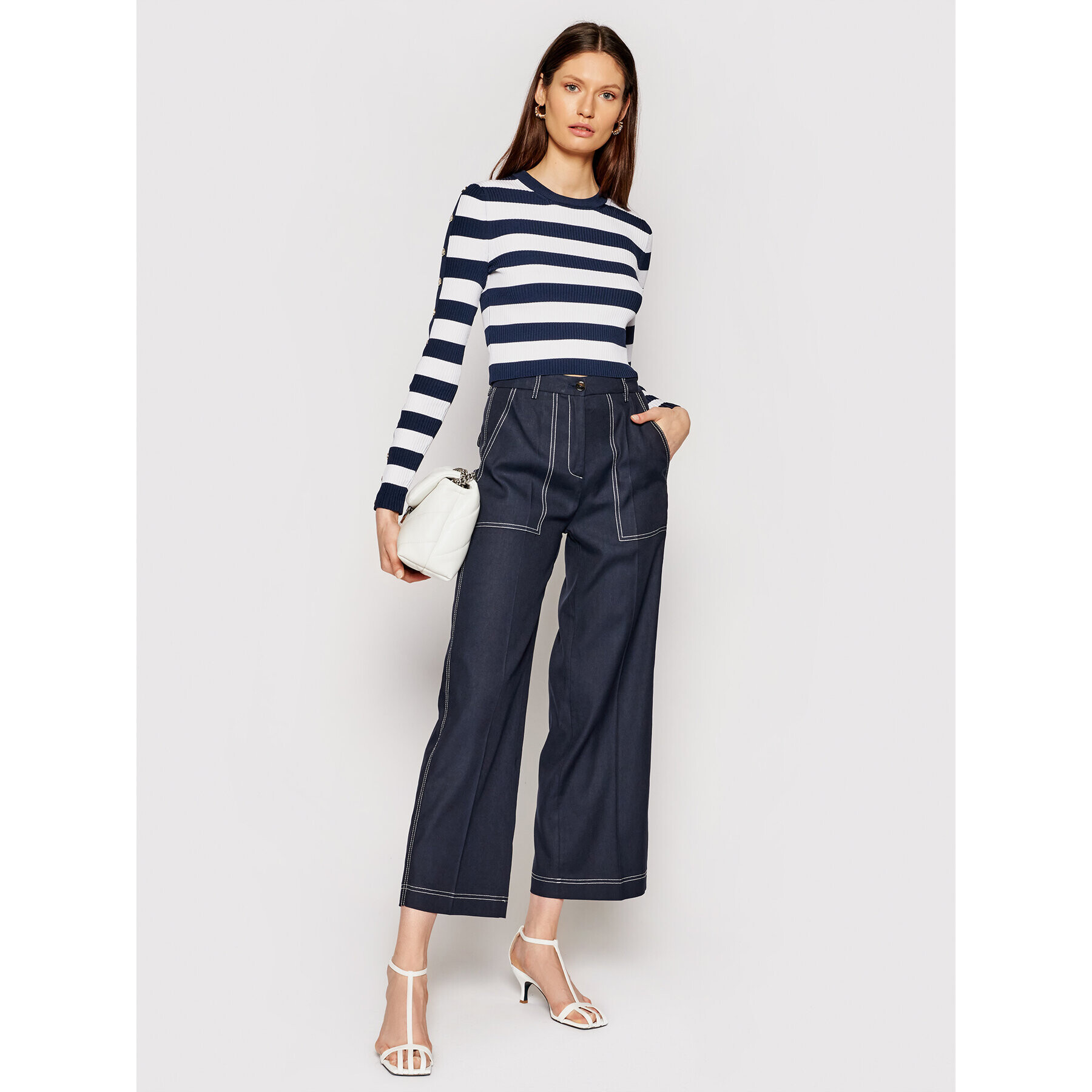 Pinko Pantaloni culotte Sottocasa 20211 PSPG 1N134R 8506 Bleumarin Relaxed Fit - Pled.ro