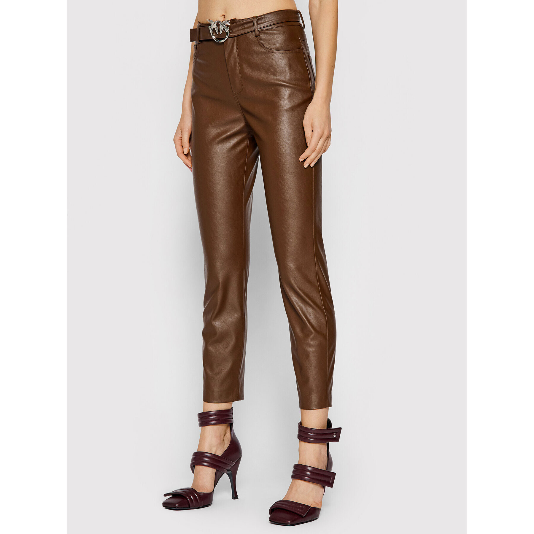 Pinko Pantaloni din imitație de piele Susan 15 1G16WU 7105 Maro Skinny Fit - Pled.ro