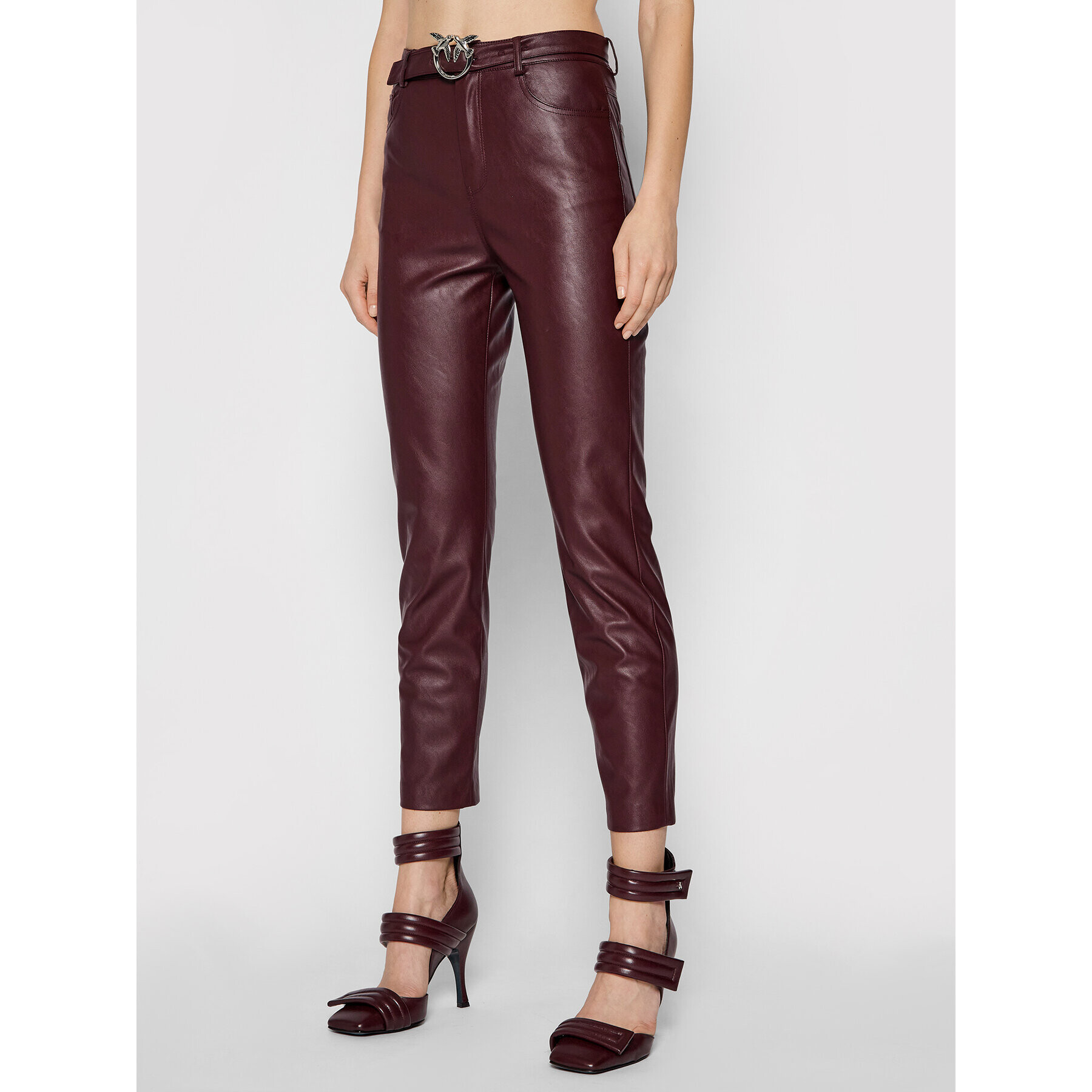 Pinko Pantaloni din imitație de piele Susan 15 1G16WU 7105 Vișiniu Skinny Fit - Pled.ro