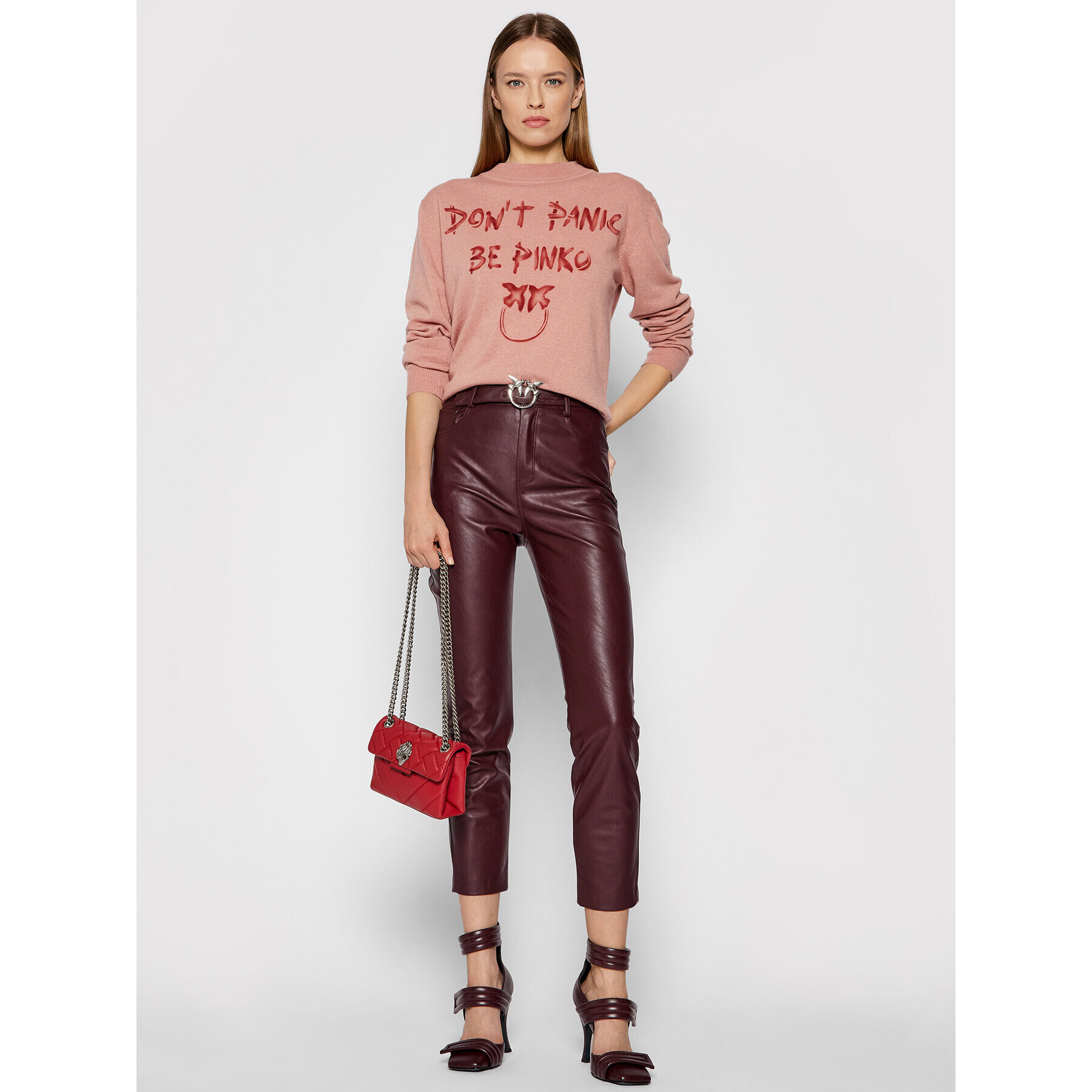 Pinko Pantaloni din imitație de piele Susan 15 1G16WU 7105 Vișiniu Skinny Fit - Pled.ro