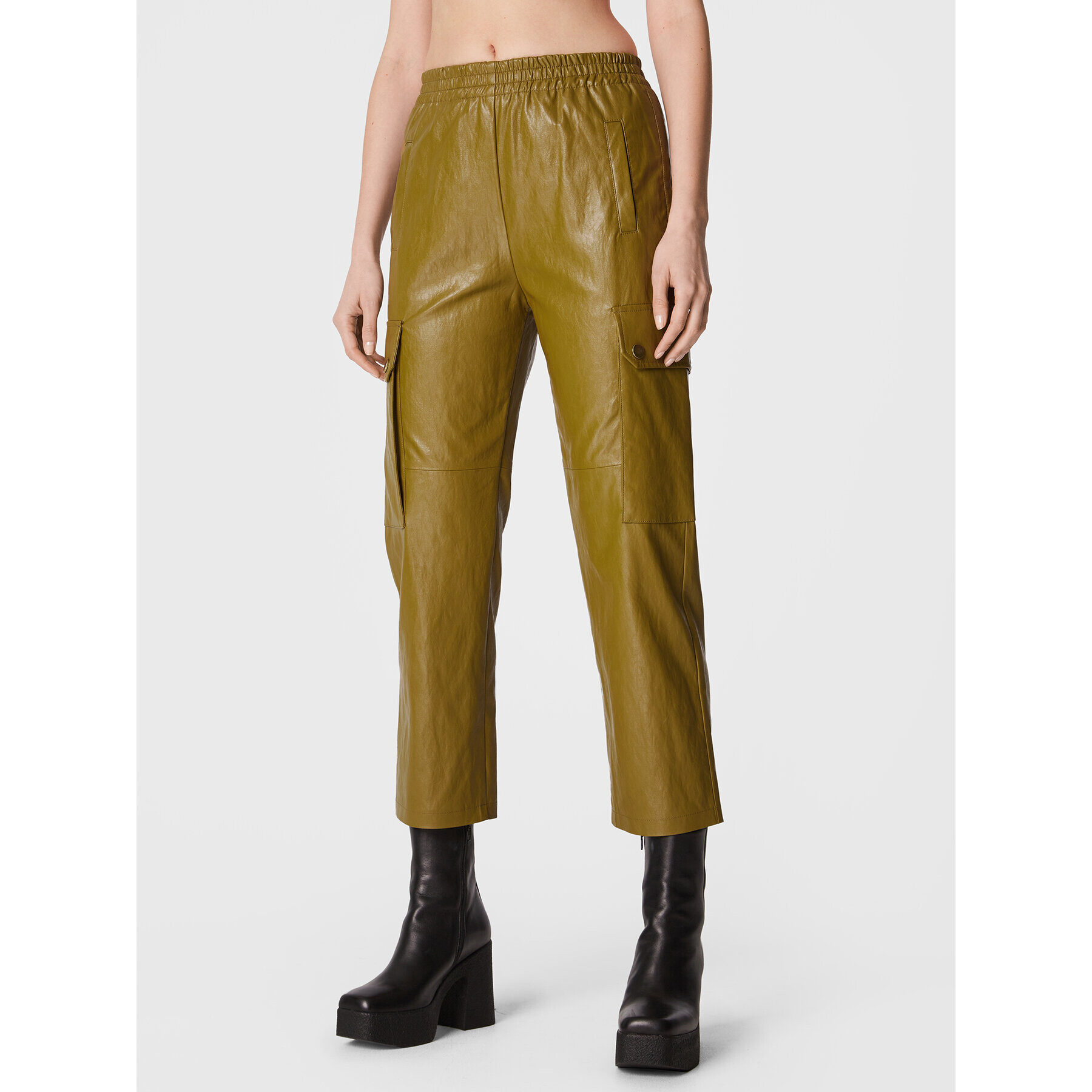 Pinko Pantaloni din imitație de piele Pernilla 1G18DL Y6W7 Verde Relaxed Fit - Pled.ro