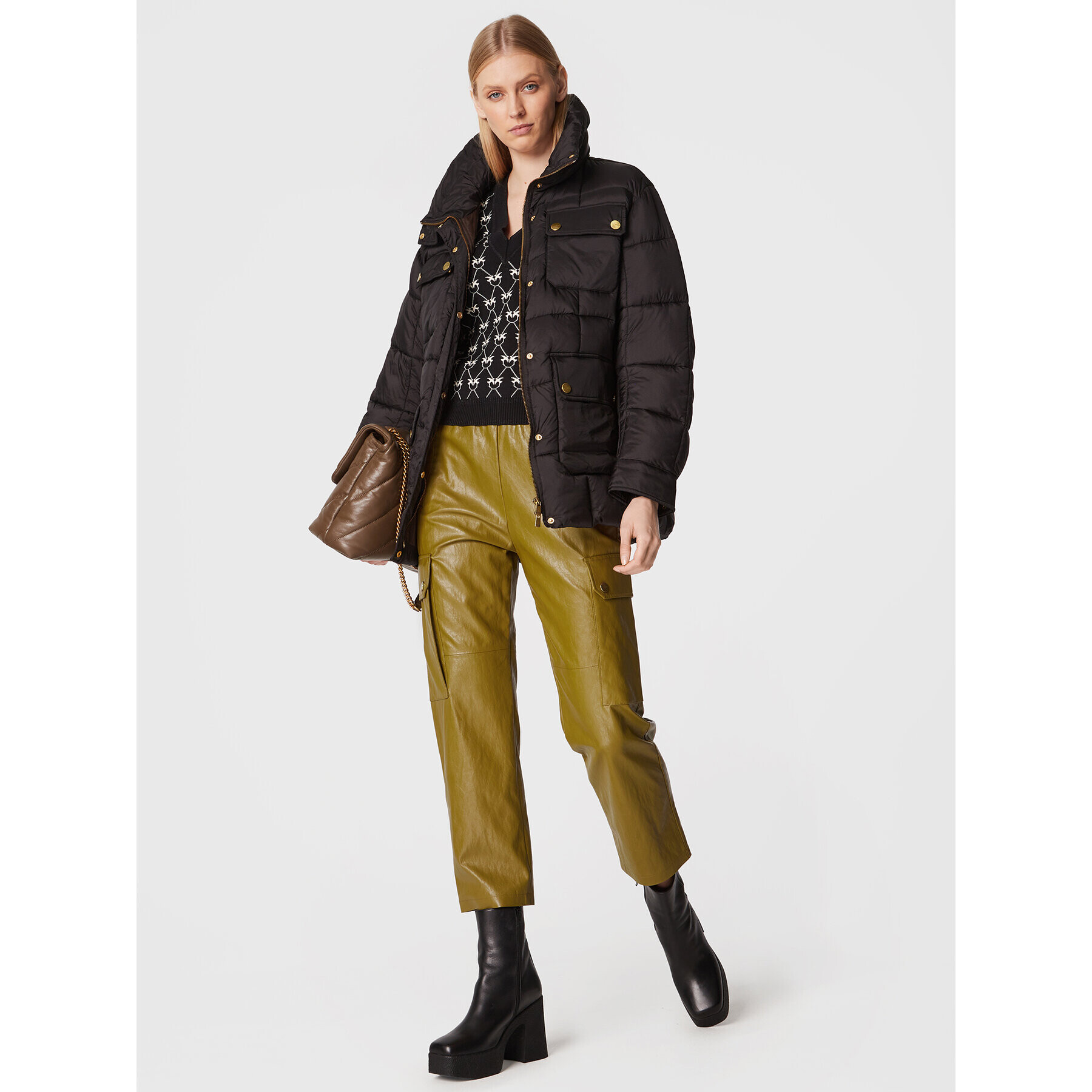 Pinko Pantaloni din imitație de piele Pernilla 1G18DL Y6W7 Verde Relaxed Fit - Pled.ro