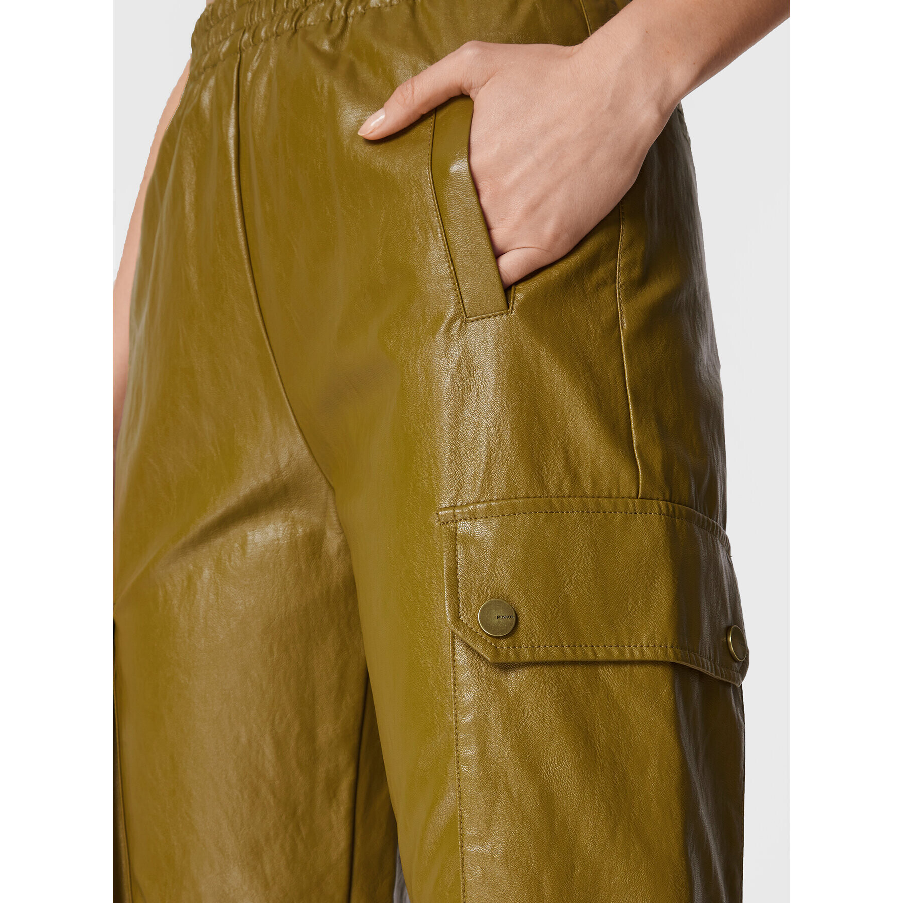 Pinko Pantaloni din imitație de piele Pernilla 1G18DL Y6W7 Verde Relaxed Fit - Pled.ro