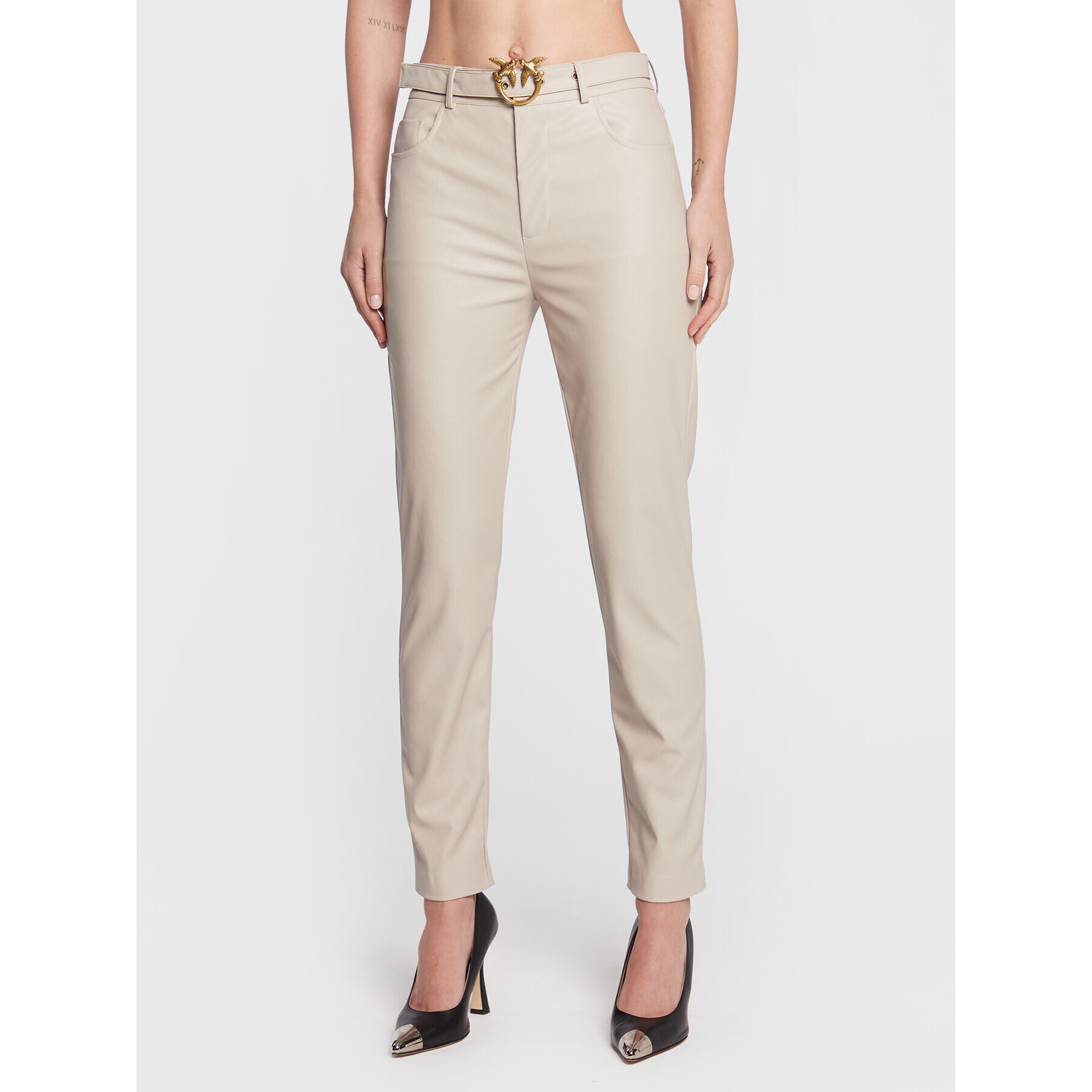 Pinko Pantaloni din imitație de piele Susan 36 1G17XE 7105 Gri Skinny Fit - Pled.ro