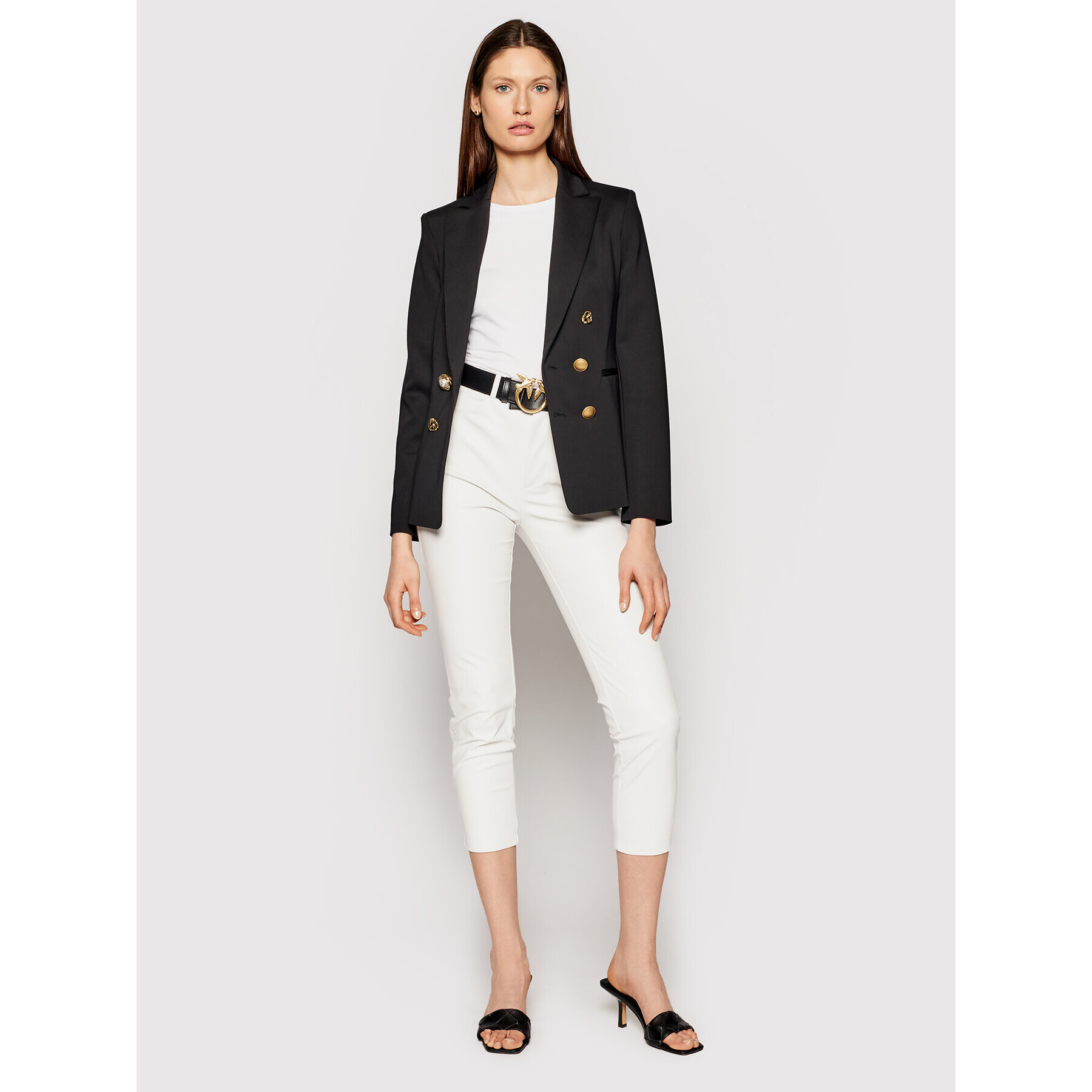 Pinko Pantaloni din imitație de piele Susan PE 21 BLK01 1G15ZV 7105 Alb Slim Fit - Pled.ro