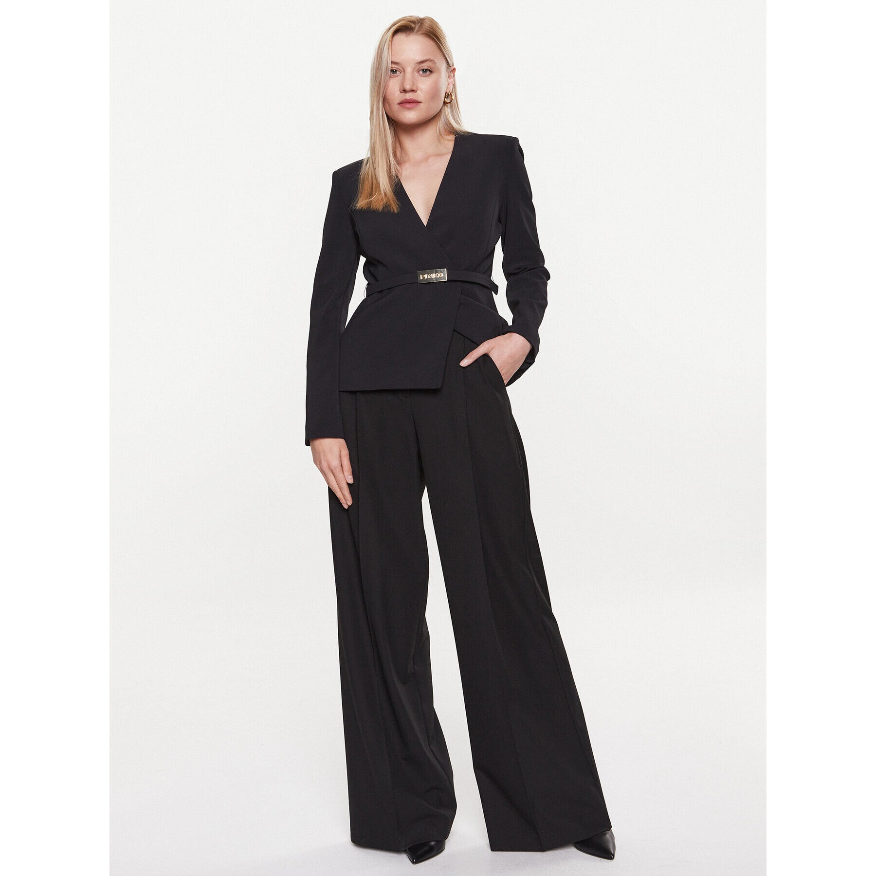 Pinko Pantaloni din material 100157 A0HO Negru Relaxed Fit - Pled.ro