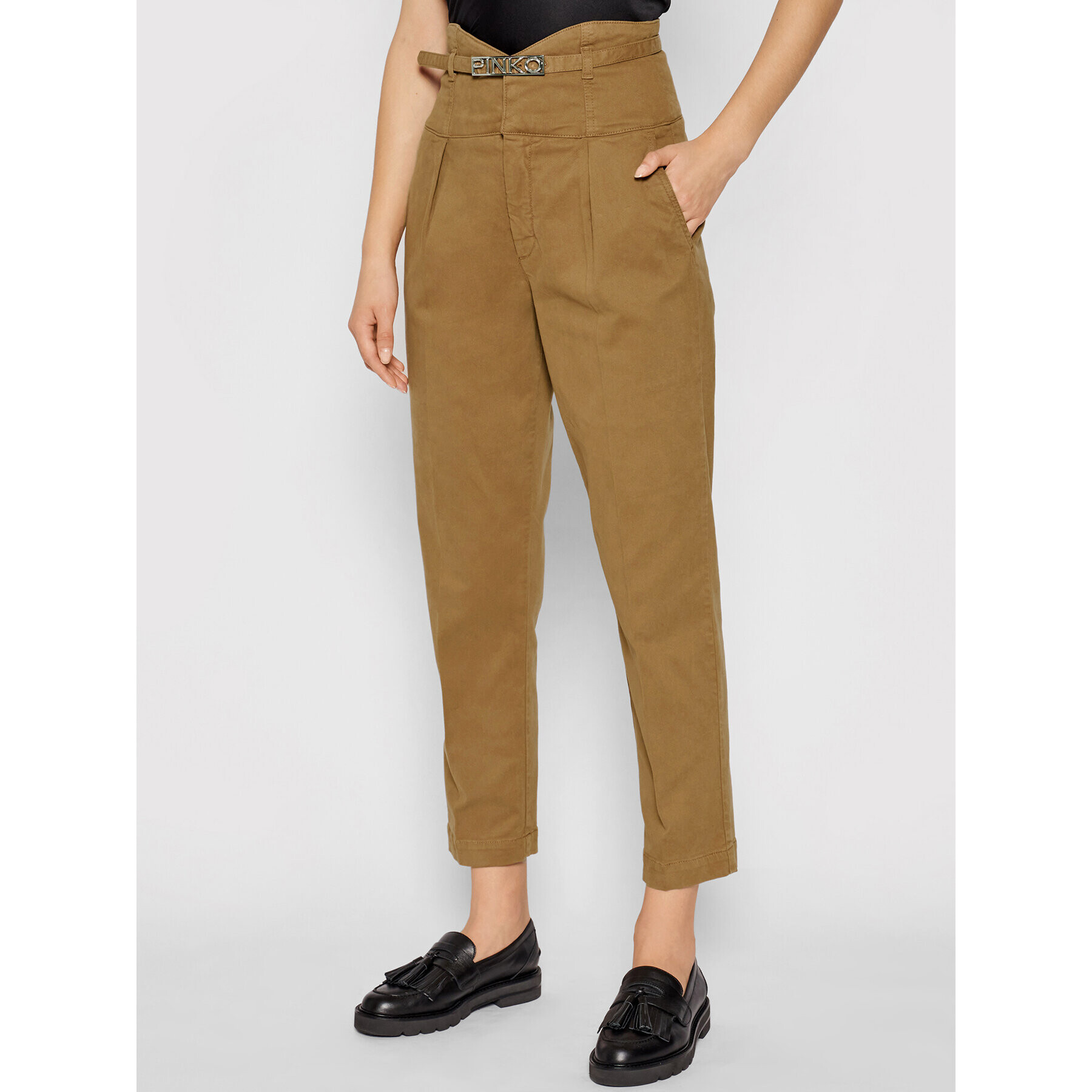 Pinko Pantaloni din material Ariel 1J10QT Y78Y Maro Regular Fit - Pled.ro