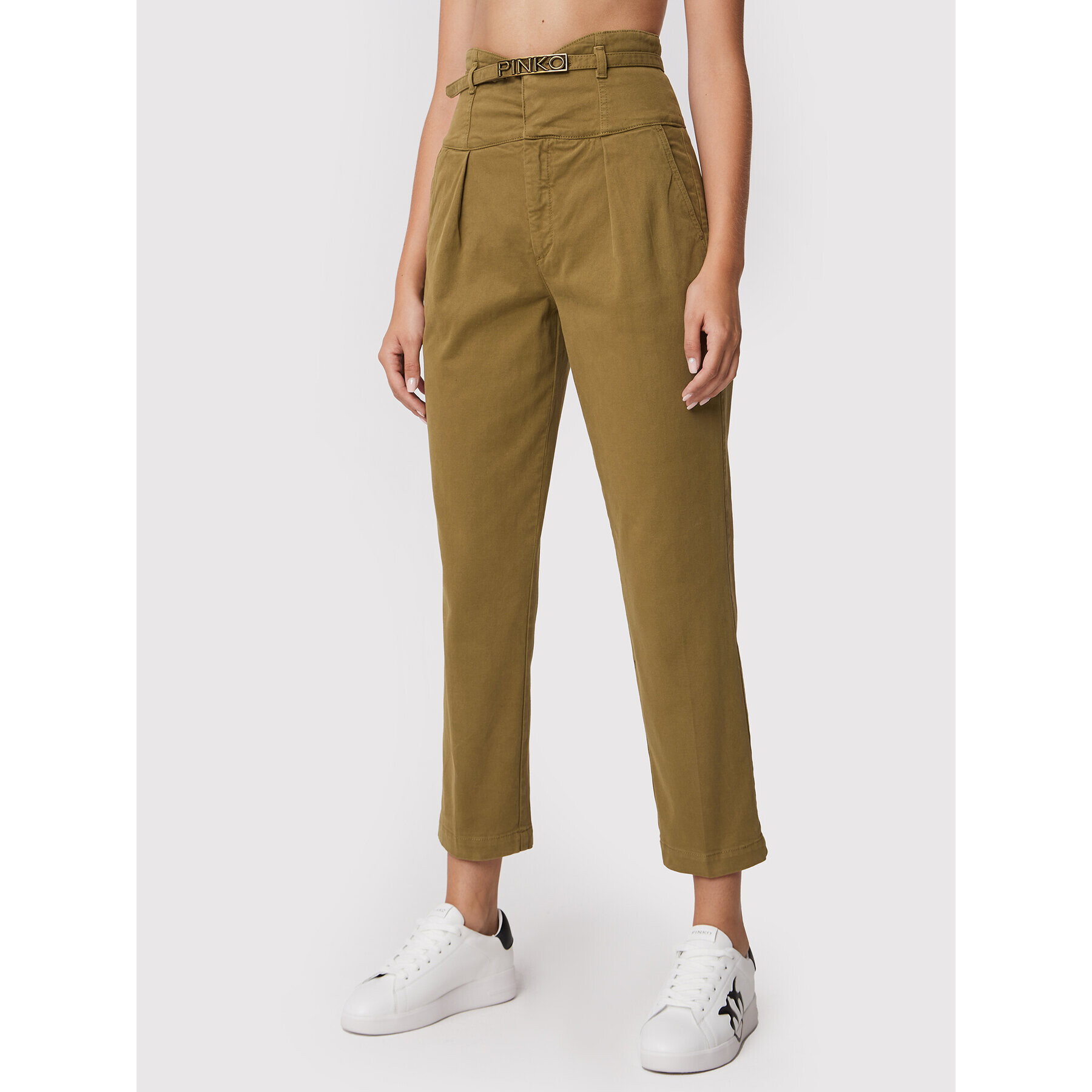 Pinko Pantaloni din material Ariel 1J10YP Y848 Verde Regular Fit - Pled.ro