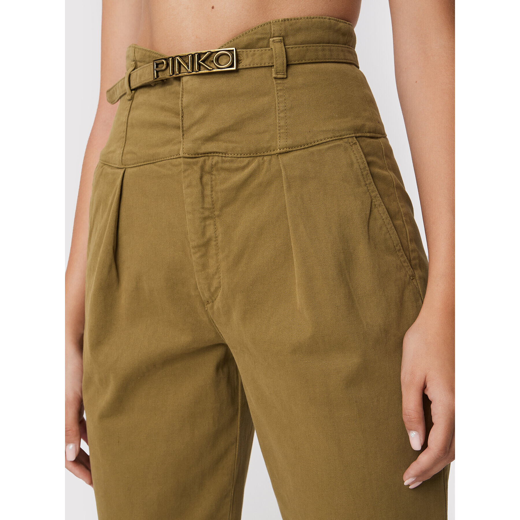 Pinko Pantaloni din material Ariel 1J10YP Y848 Verde Regular Fit - Pled.ro