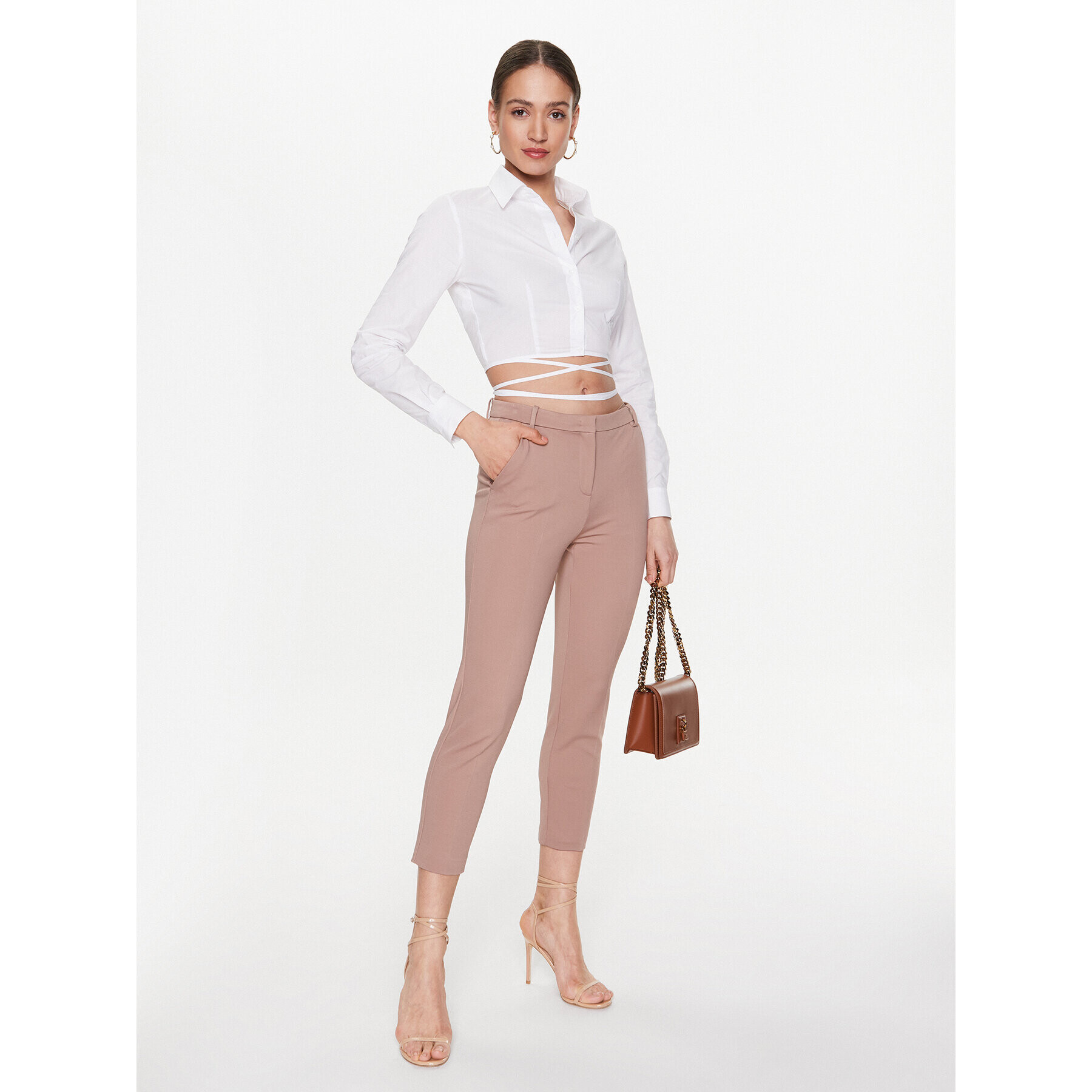 Pinko Pantaloni din material Bello 100155 A0HM Maro Regular Fit - Pled.ro