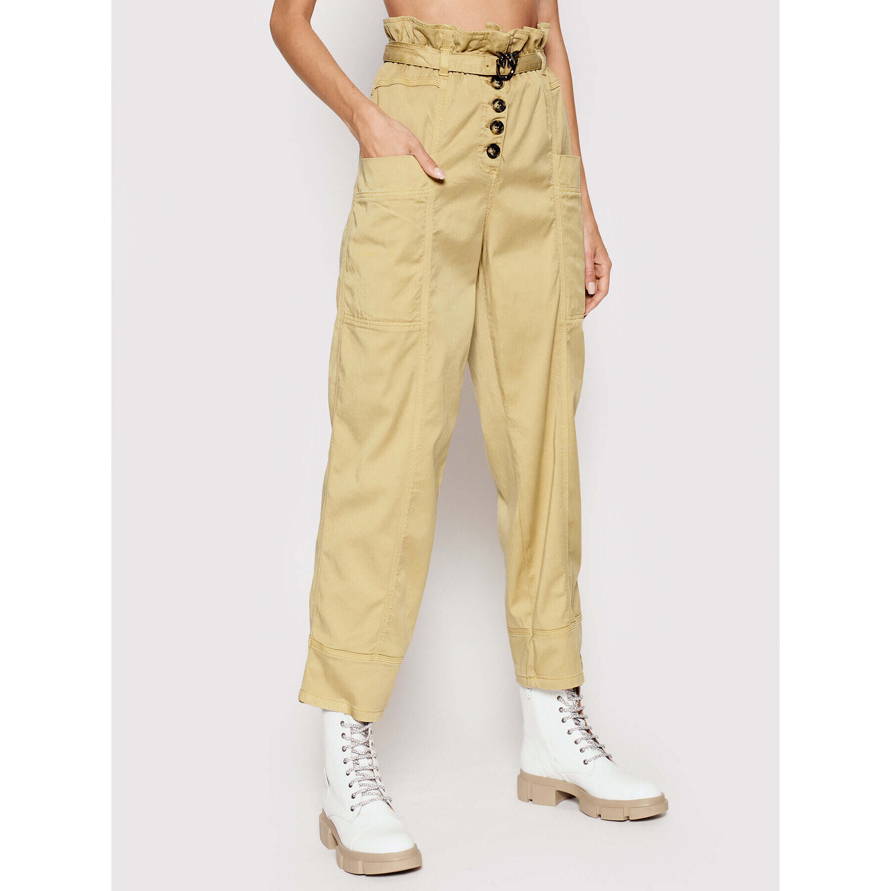 Pinko Pantaloni din material Botanica 1N137D Y7M5 Bej Regular Fit - Pled.ro