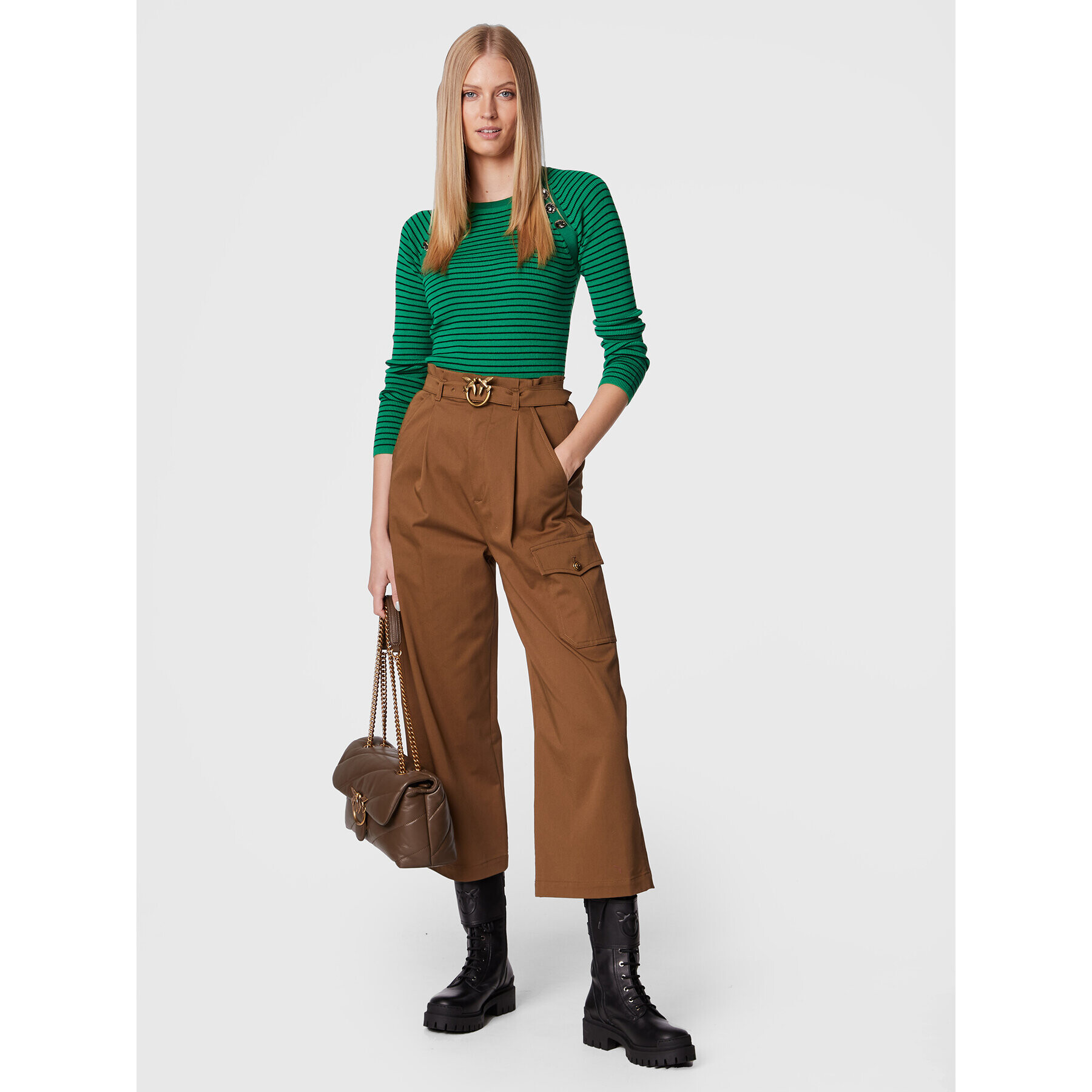 Pinko Pantaloni din material Page 1G189V A054 Maro Regular Fit - Pled.ro