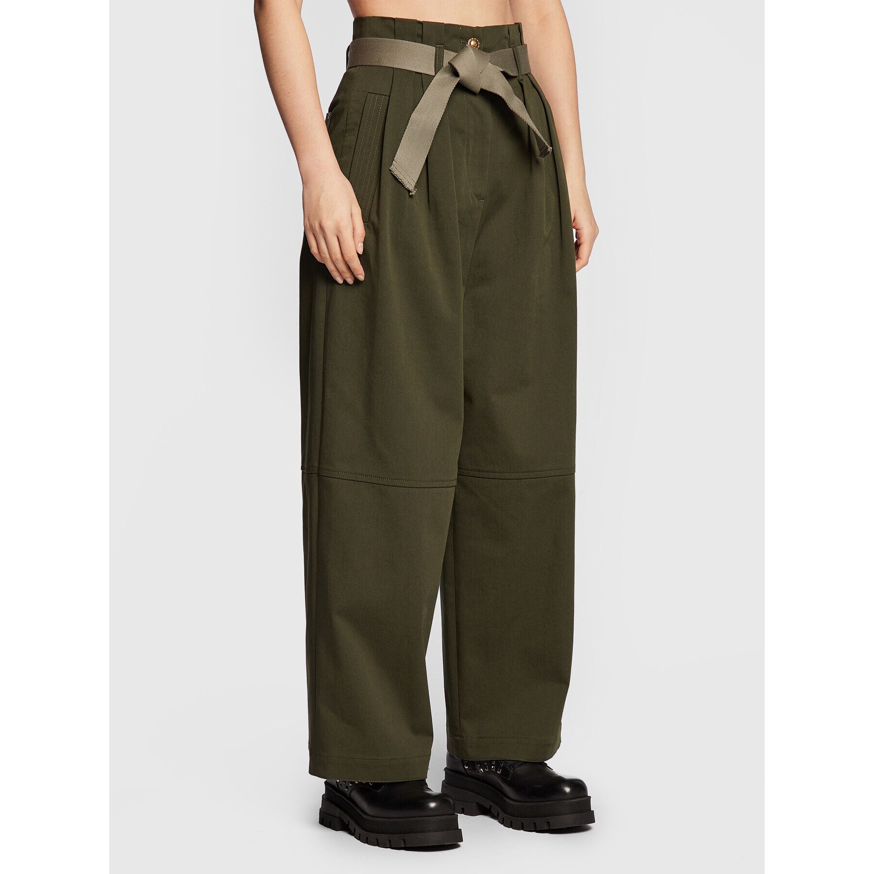 Pinko Pantaloni din material Penni 1G189X A054 Verde Relaxed Fit - Pled.ro