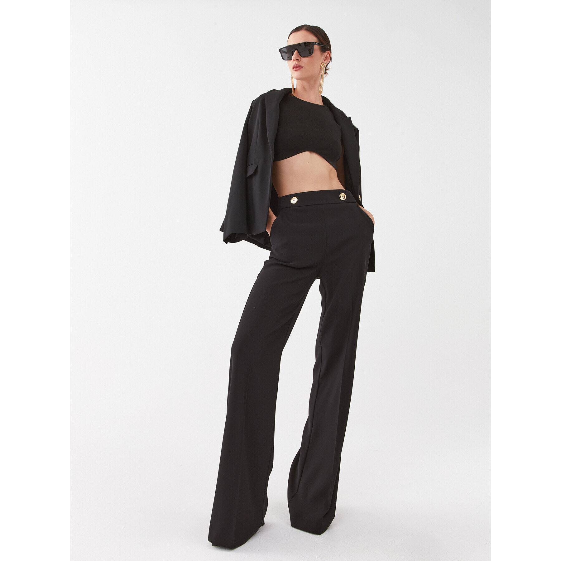 Pinko Pantaloni din material Sbozzare 100055 A14I Negru Relaxed Fit - Pled.ro