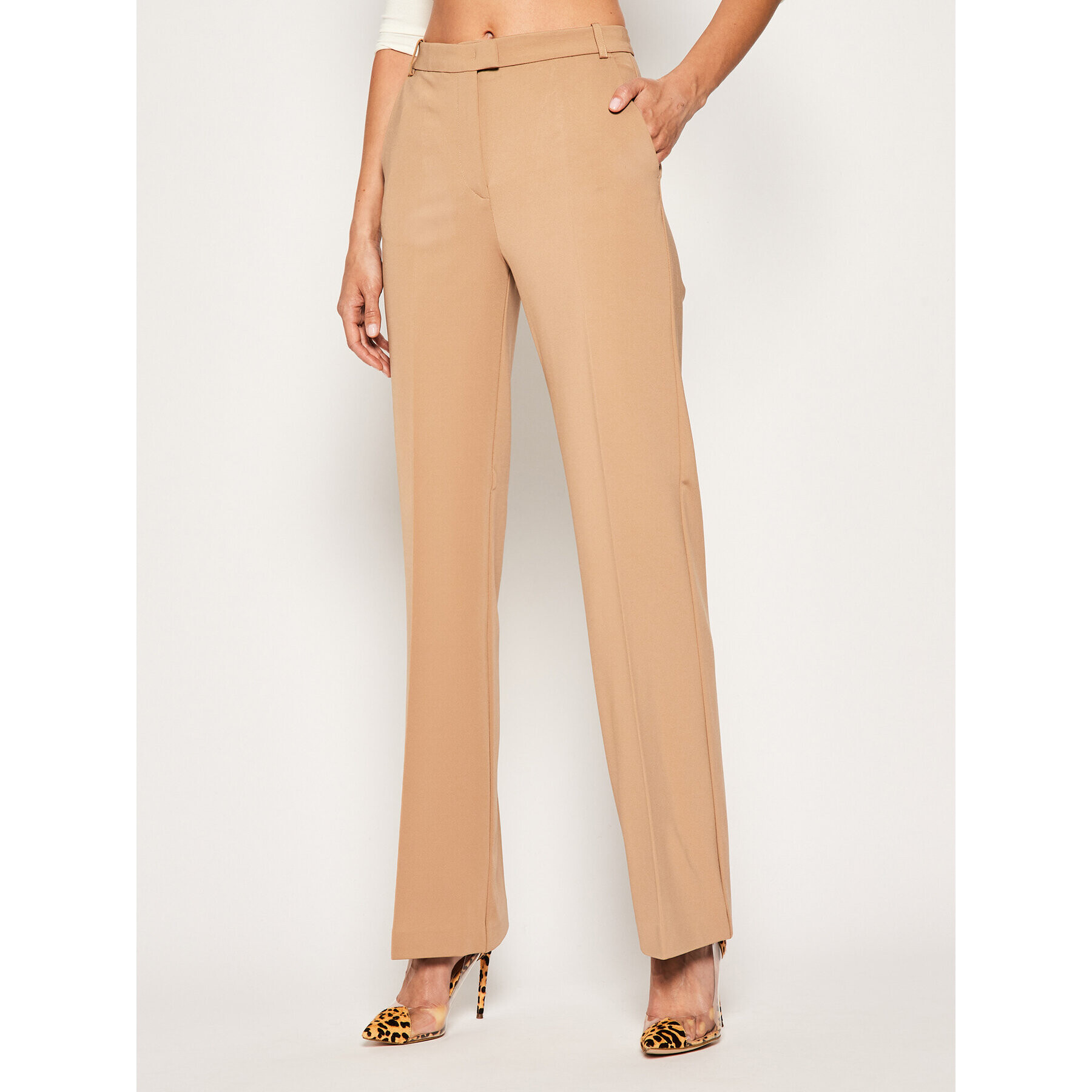 Pinko Pantaloni din material Shyla PE 20 PRR 1N12S8 5872 Bej Regular Fit - Pled.ro