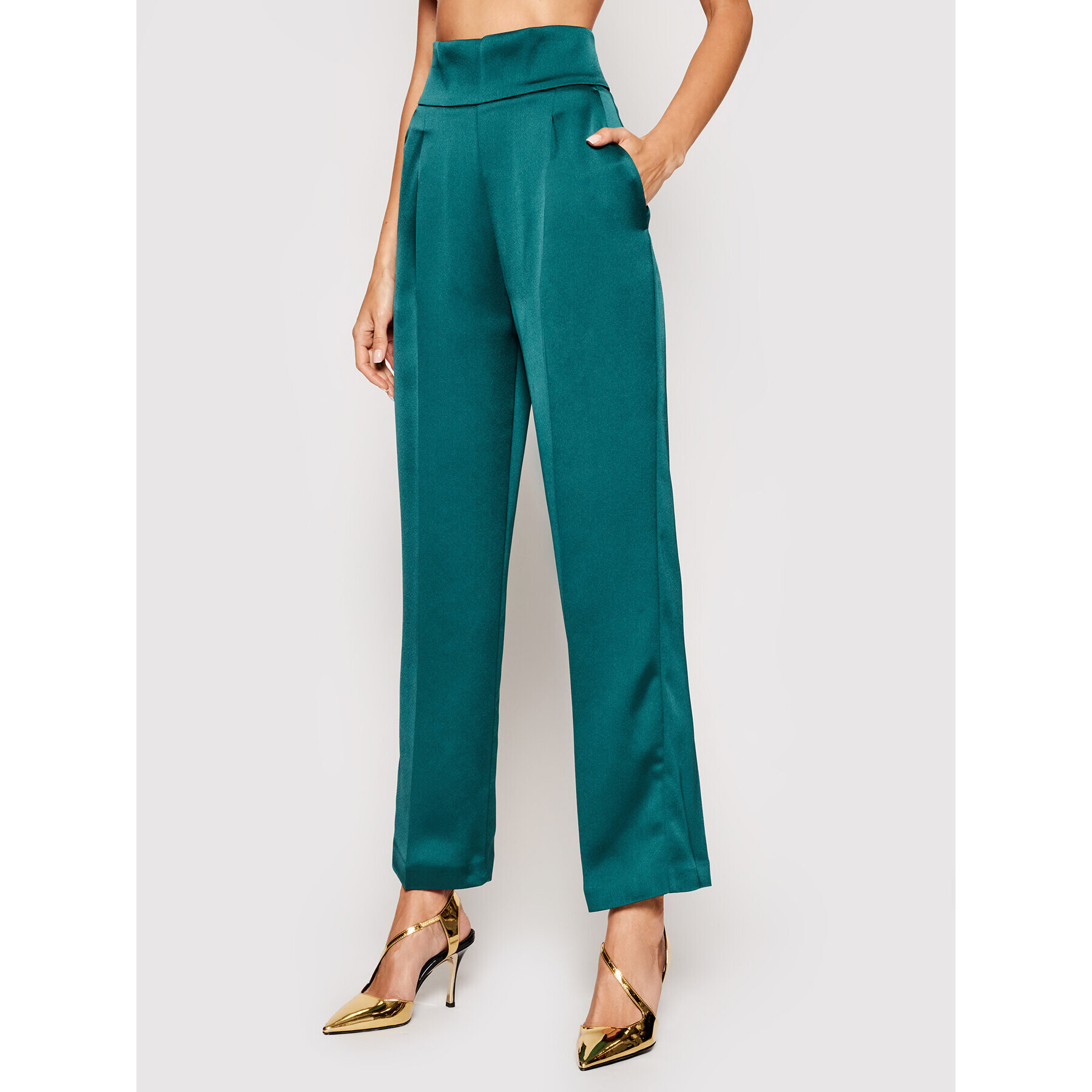 Pinko Pantaloni din material Sorriso PE21 PSPG 1N135C 8503 Verde Straight Fit - Pled.ro