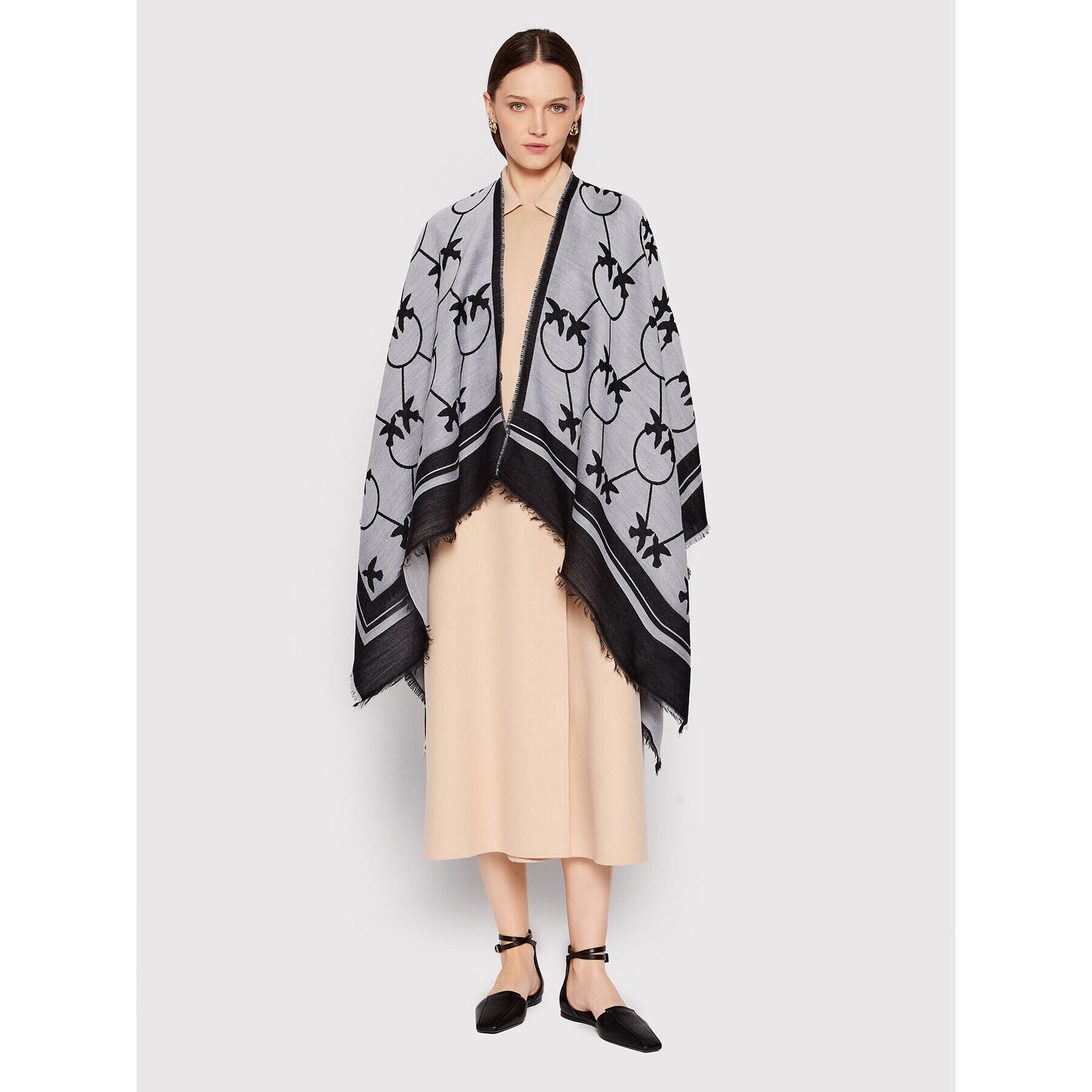 Pinko Poncho Love Birds 1G204R Y7F9 Gri Relaxed Fit - Pled.ro