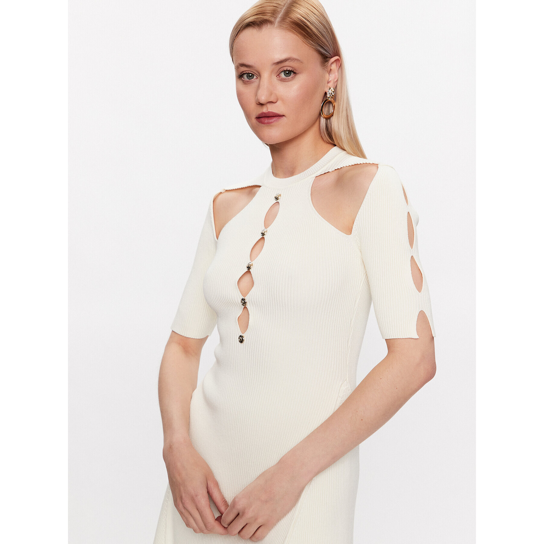 Pinko Rochie tricotată 101227 A0TU Alb Regular Fit - Pled.ro