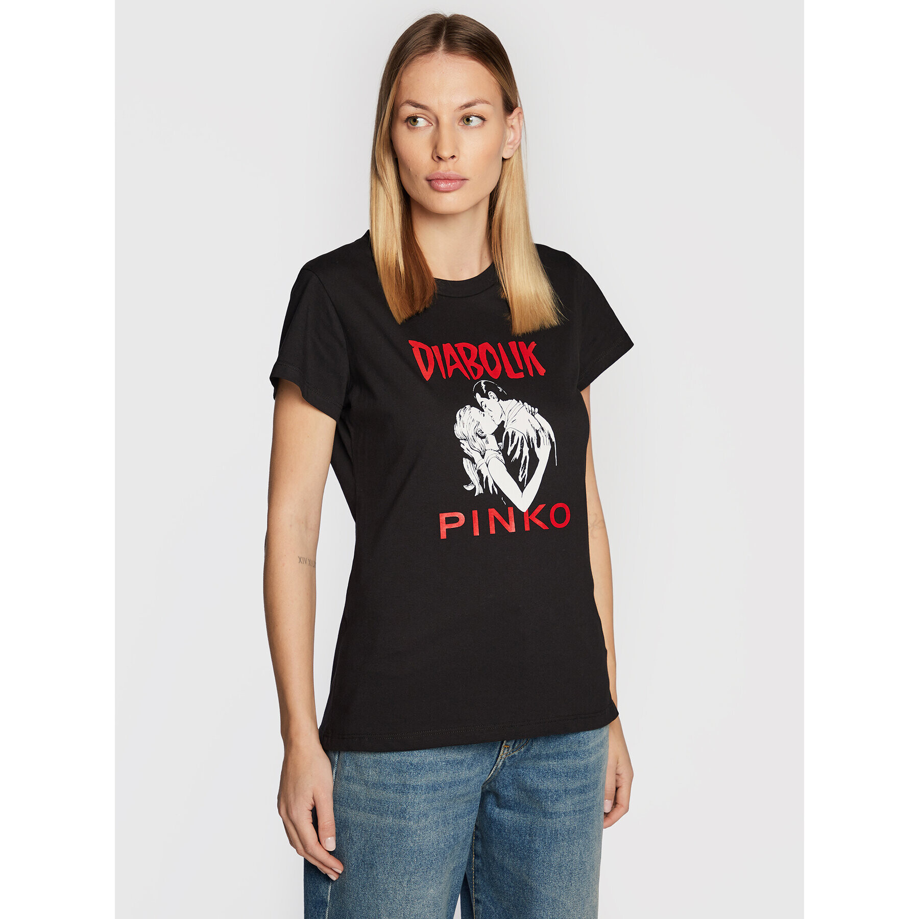 Pinko Tricou DIABOLIK Fabiana 1L1098 Y5SN Negru Regular Fit - Pled.ro