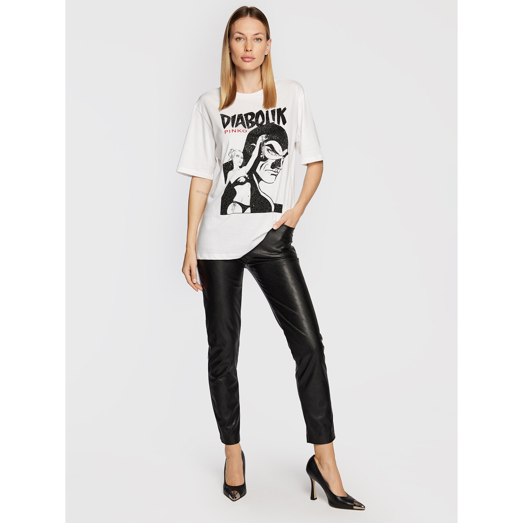 Pinko Tricou DIABOLIK Fabiola 1L1099 Y5SN Alb Regular Fit - Pled.ro