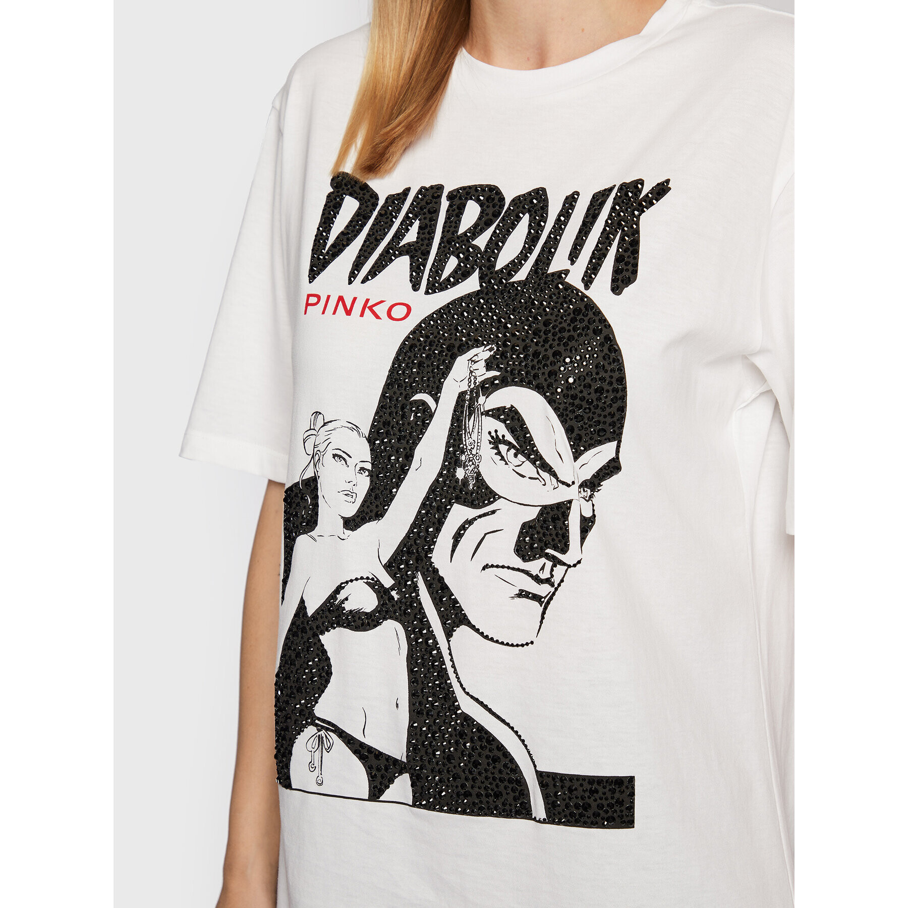 Pinko Tricou DIABOLIK Fabiola 1L1099 Y5SN Alb Regular Fit - Pled.ro