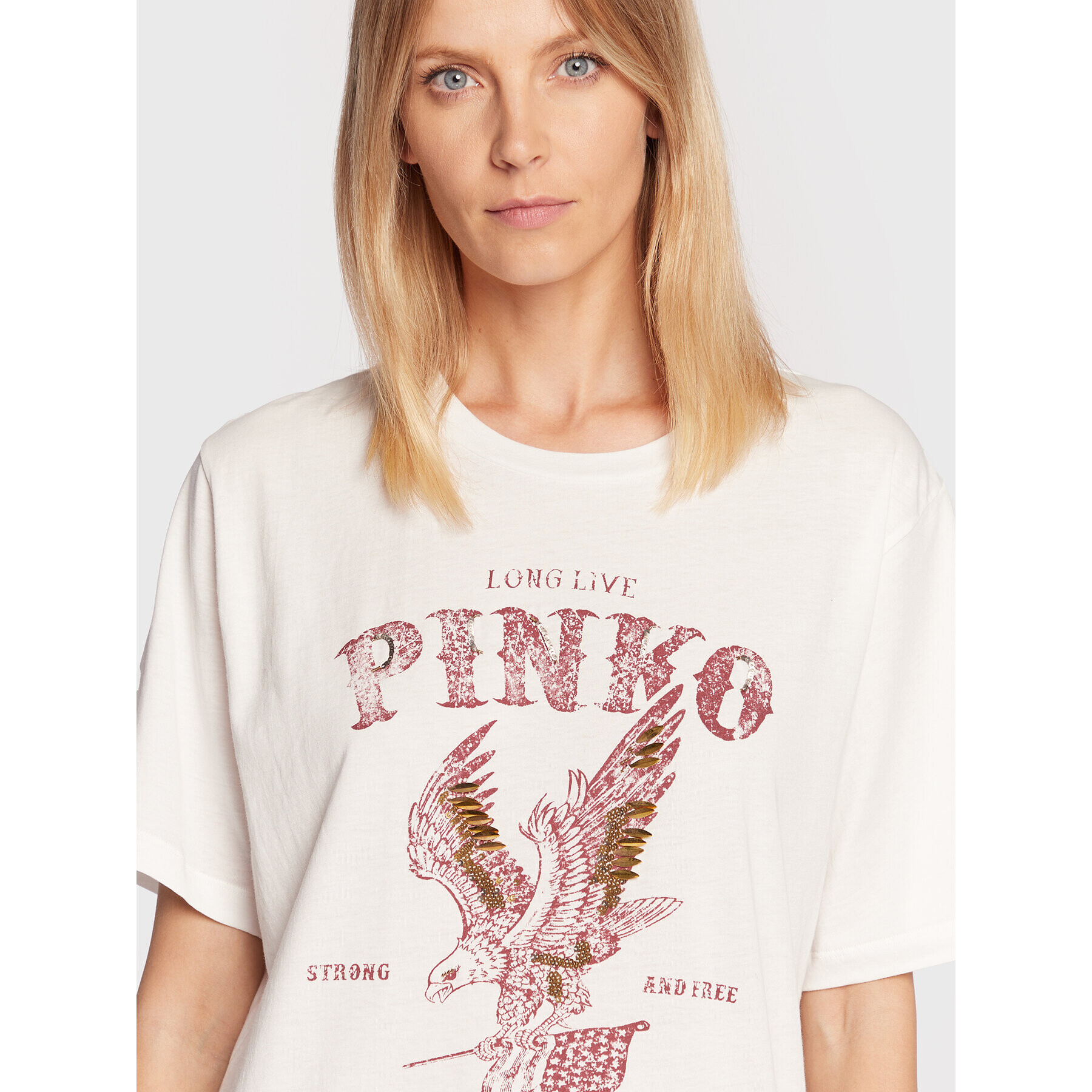 Pinko Tricou Locatelli 1G18BG Y2UL Alb Relaxed Fit - Pled.ro