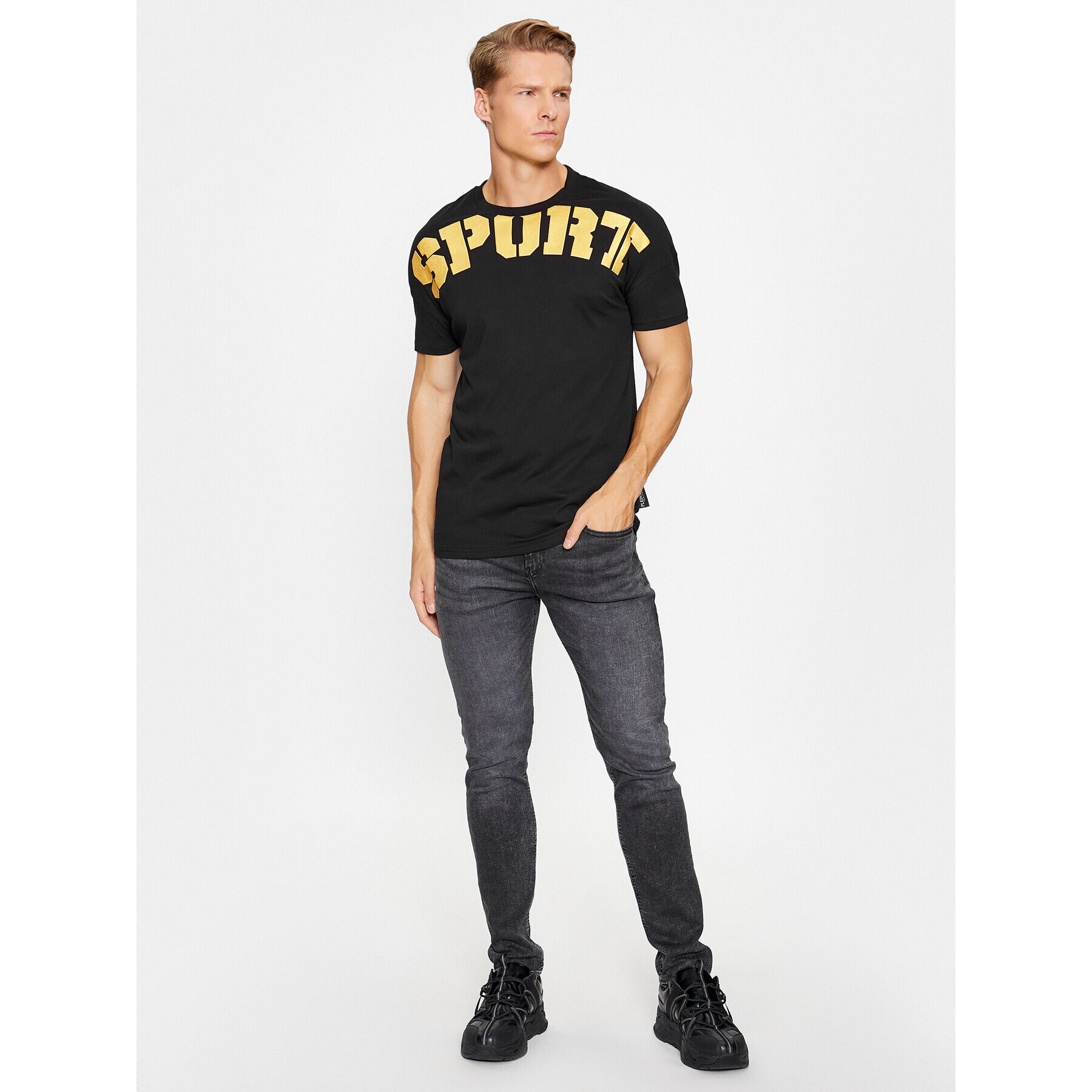 Plein Sport Tricou SACC MTK6031 SJY001N Negru Regular Fit - Pled.ro