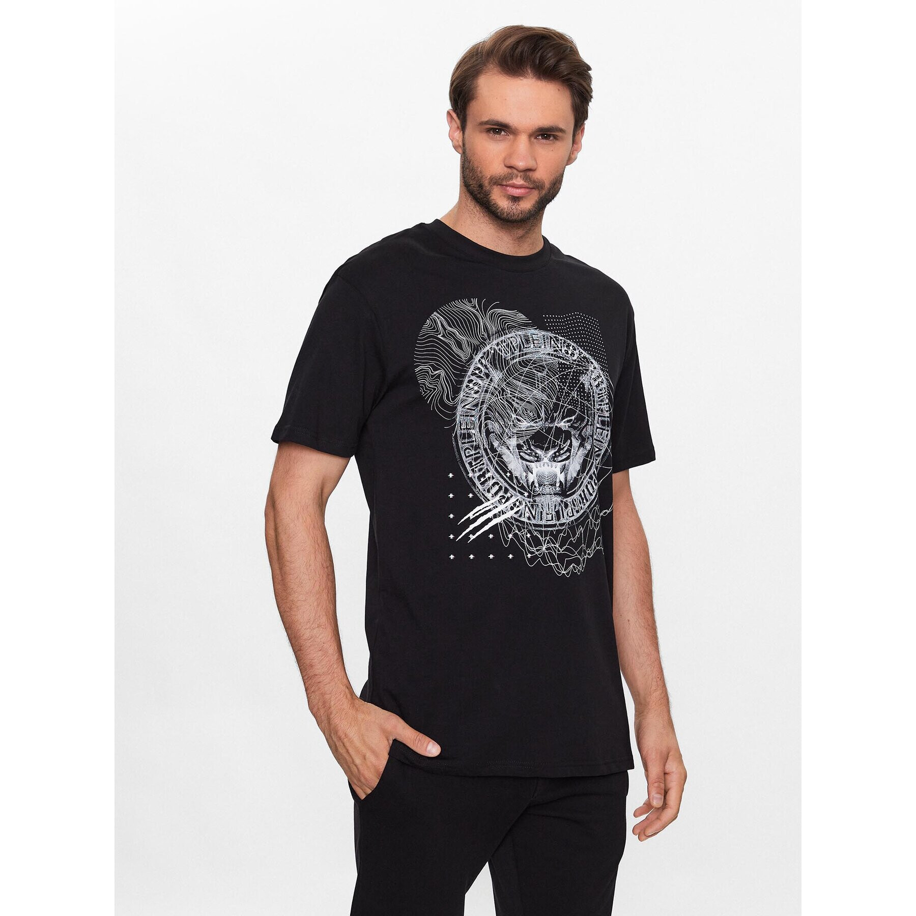 Plein Sport Tricou Tiger PACC MTK6322 SJY001N Negru Regular Fit - Pled.ro