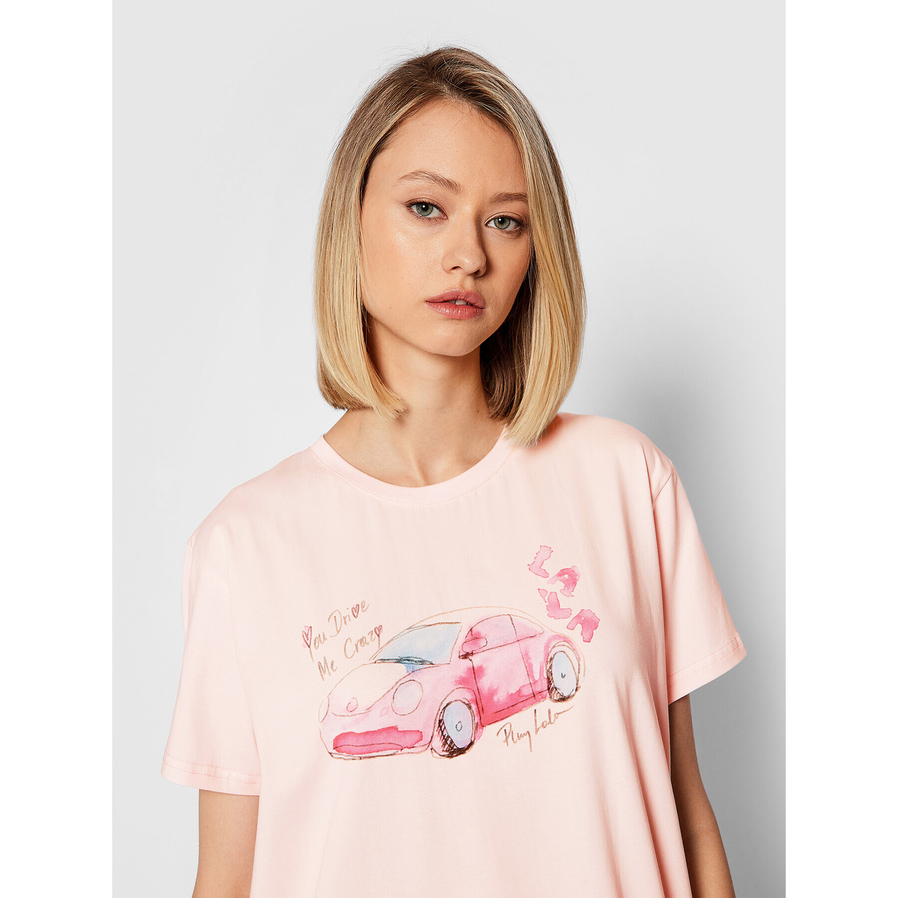 PLNY LALA Tricou You Drive Me Crazy Classic PL-KO-CL-00274 Roz Regular Fit - Pled.ro