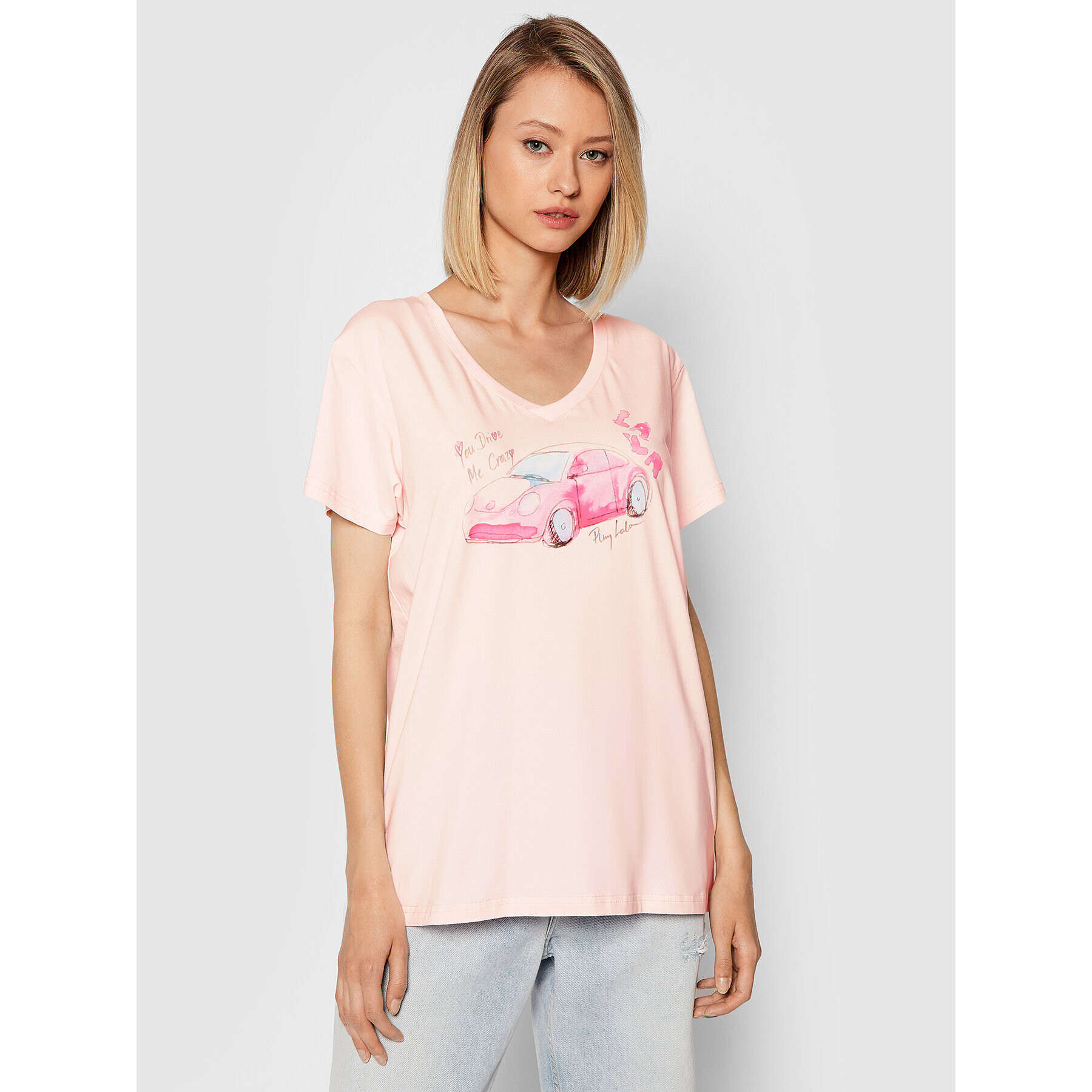 PLNY LALA Tricou You Drive Me Crazy PL-KO-VN-00193 Roz Regular Fit - Pled.ro