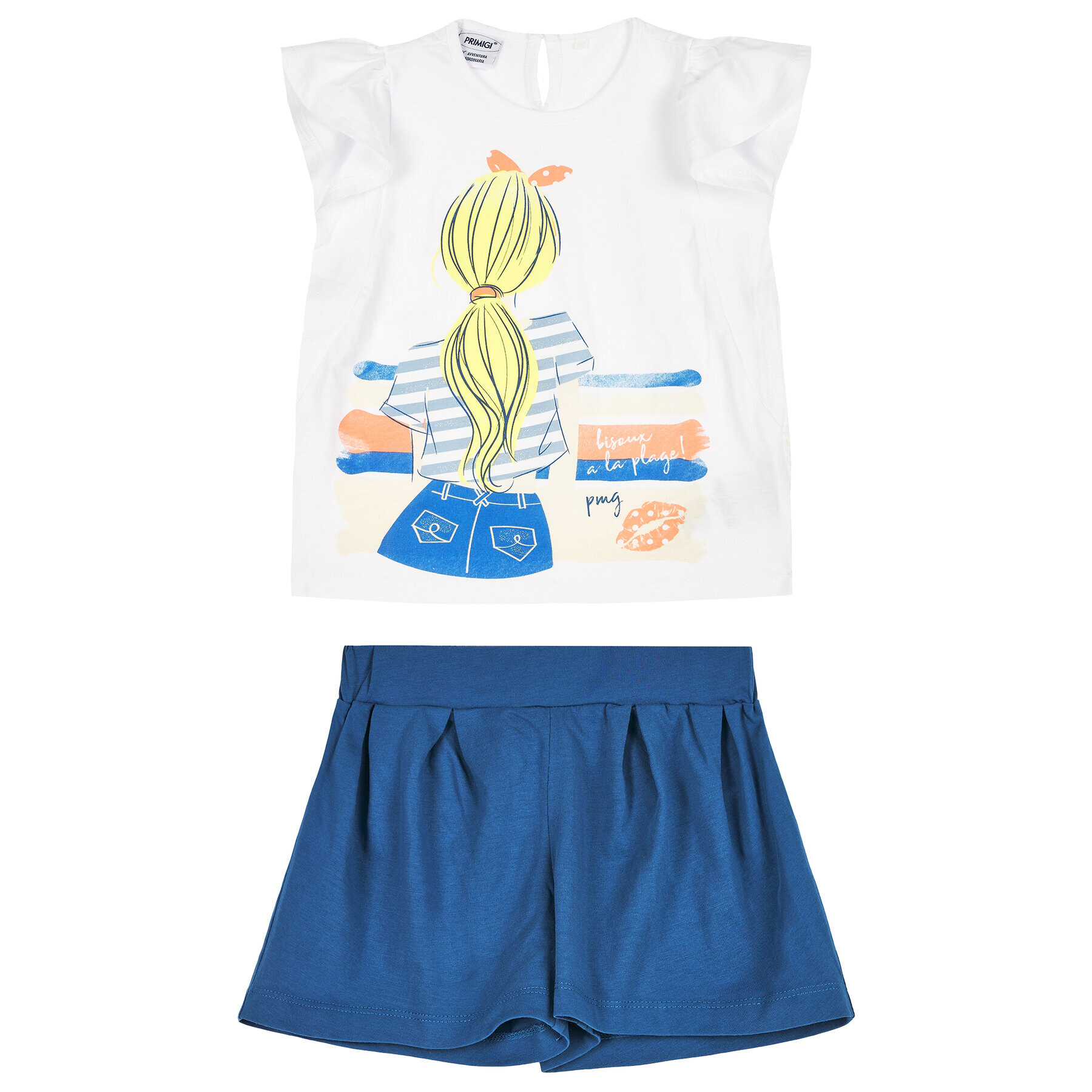 Primigi Set tricou și pantaloni scurți Tropez Memories 45192531 Alb Regular Fit - Pled.ro