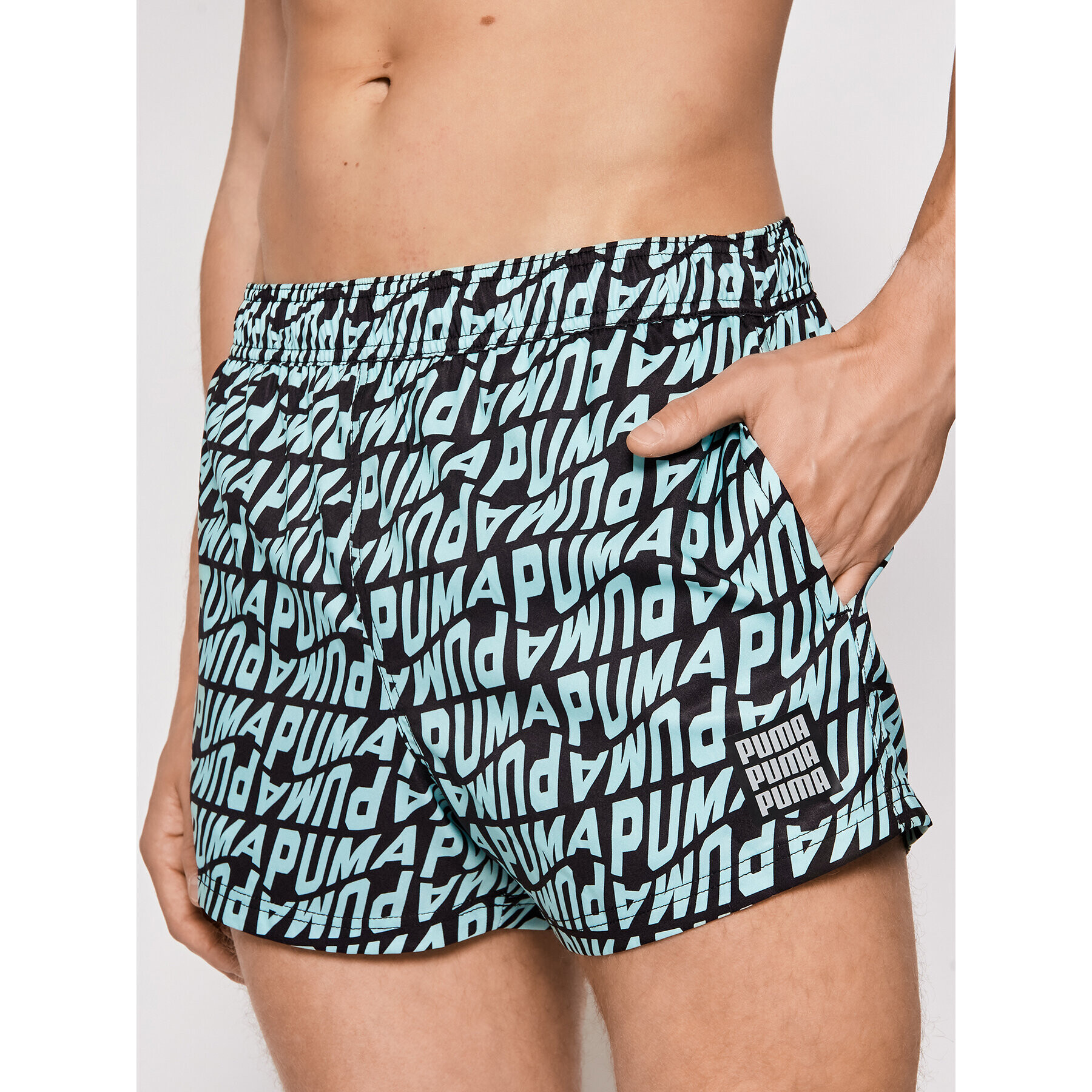 Puma Pantaloni scurți pentru înot Wave All-Over-Print 935058 Albastru Regular Fit - Pled.ro