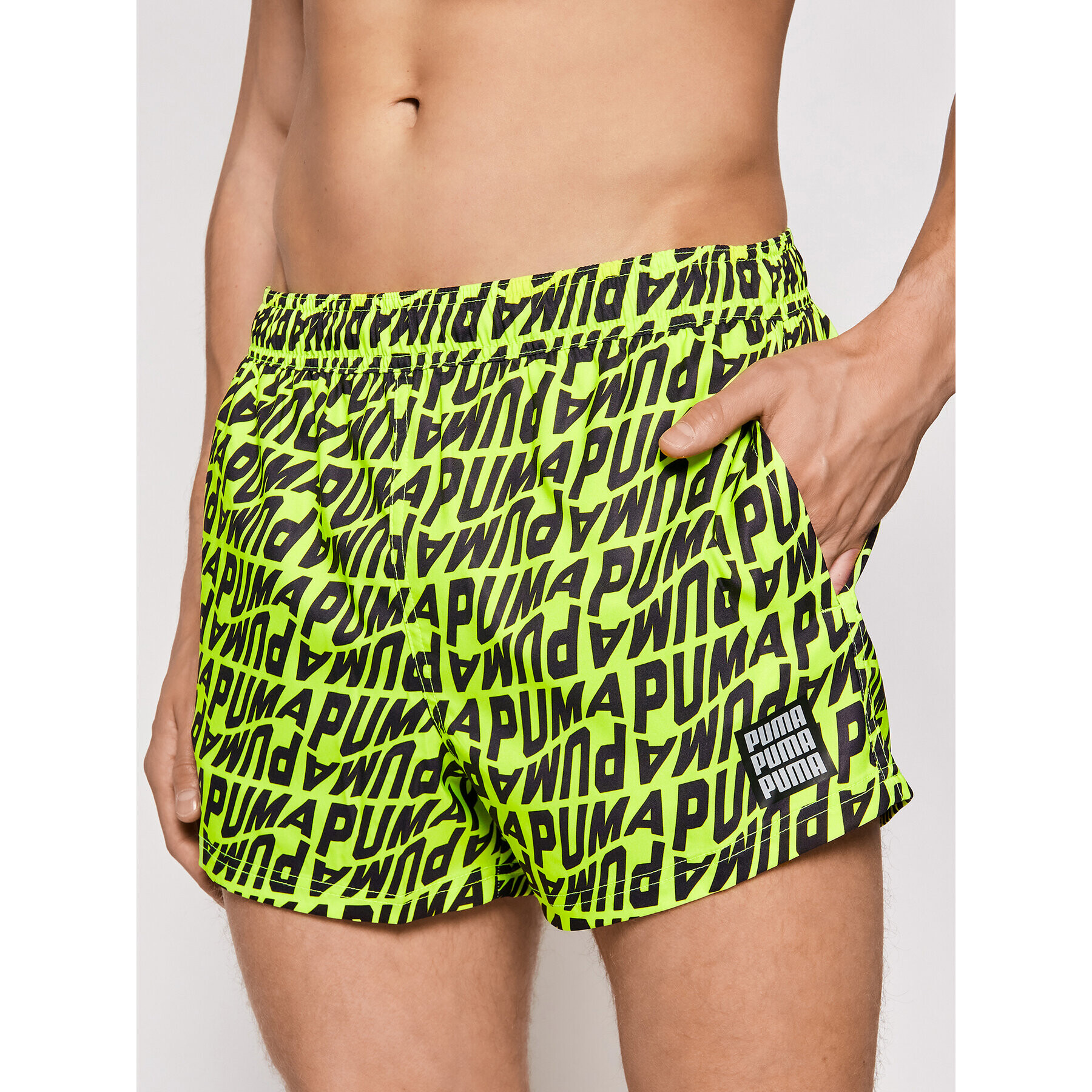 Puma Pantaloni scurți pentru înot Wave All-Over-Print 935058 Verde Regular Fit - Pled.ro