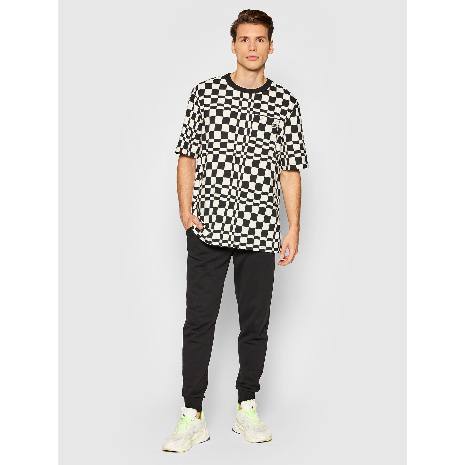 Puma Tricou Downtown Check 531597 Negru Loose Fit - Pled.ro