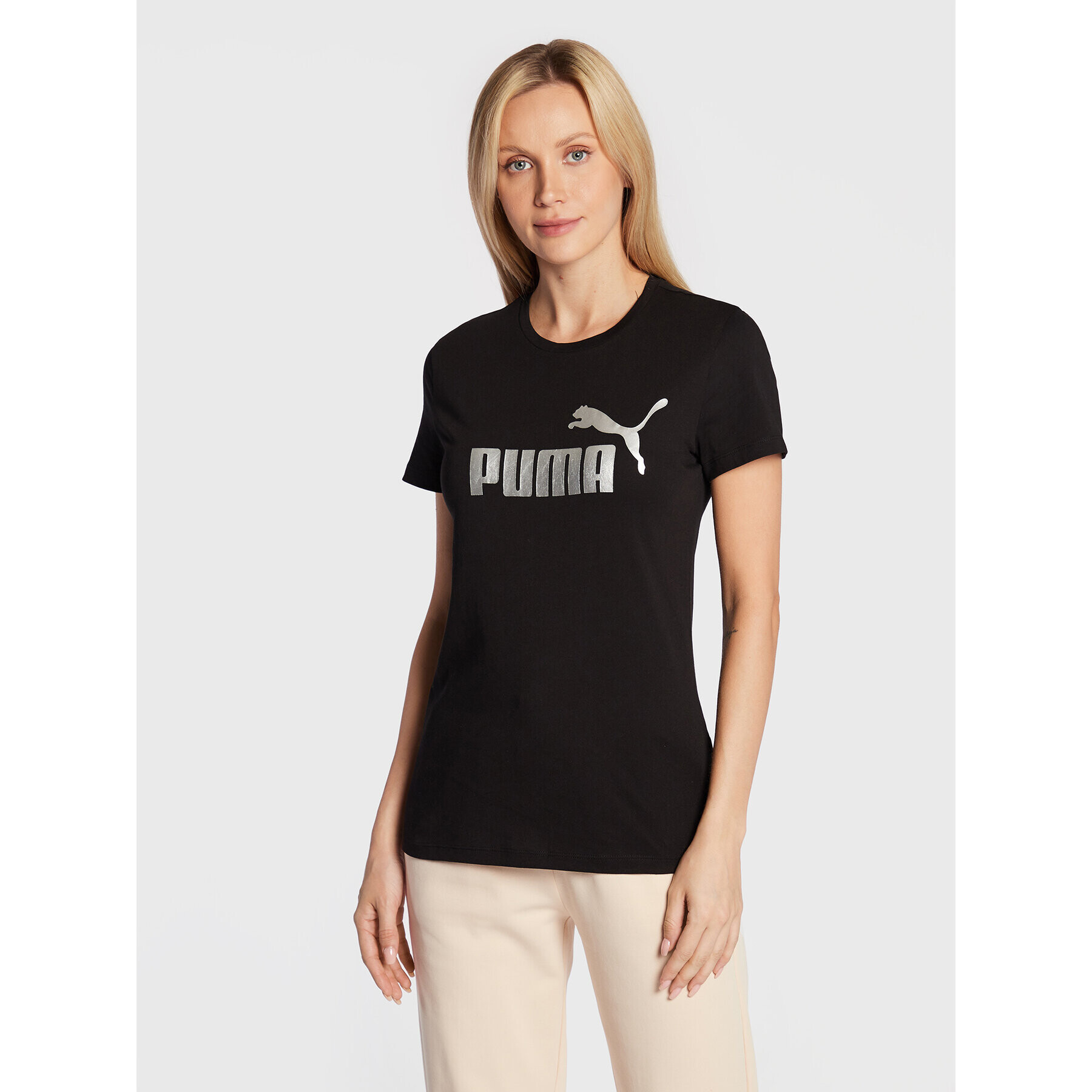 Puma Tricou Essentials+ Metallic Logo 848303 Negru Regular Fit - Pled.ro